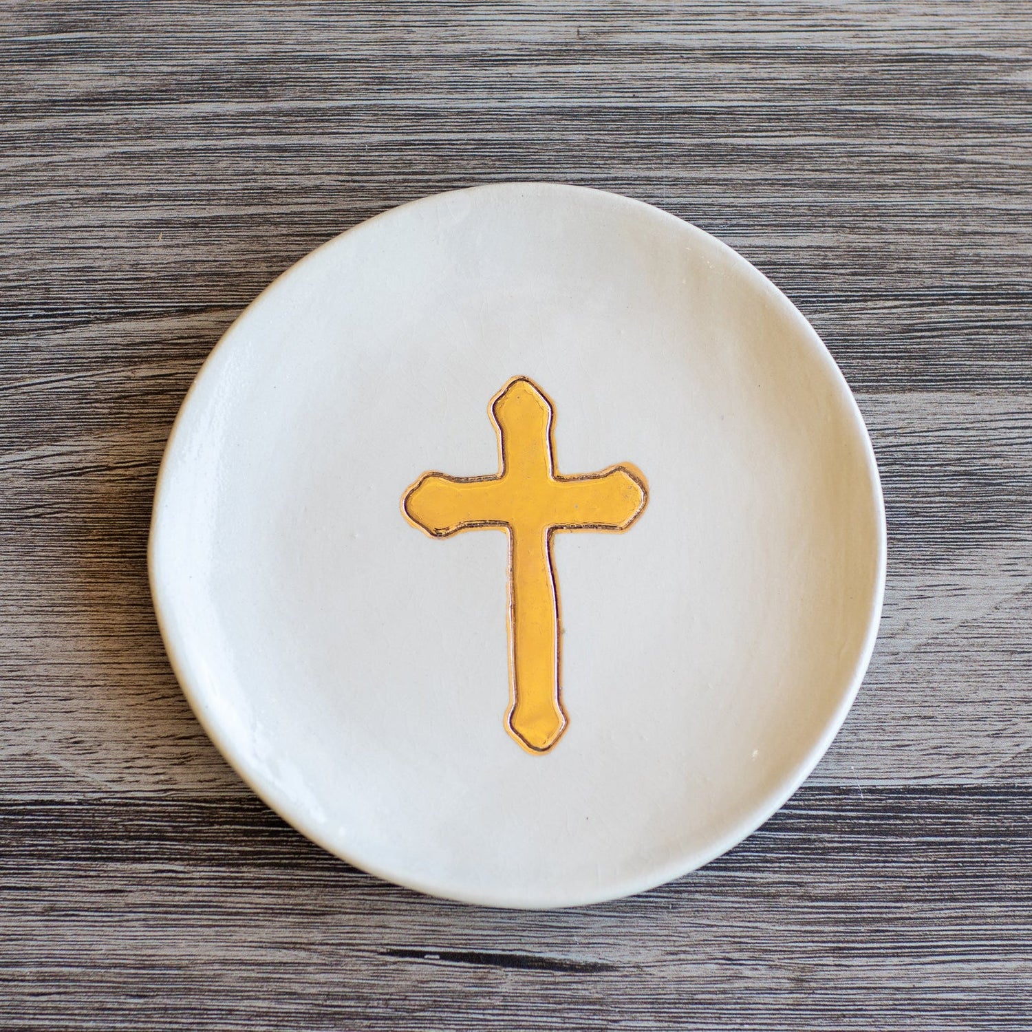 Small Ceramic Gold Leaf Cross Plate - My American Goods