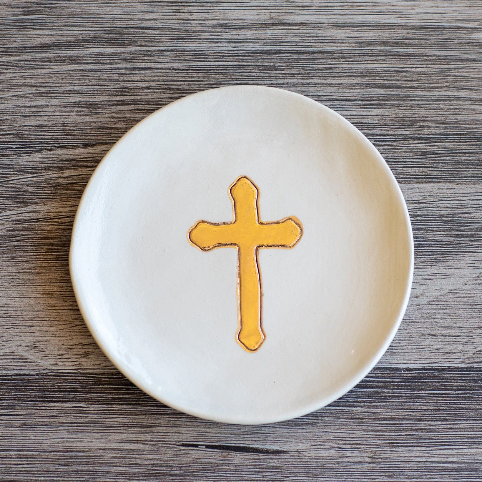 Small Ceramic Gold Leaf Cross Plate - My American Goods