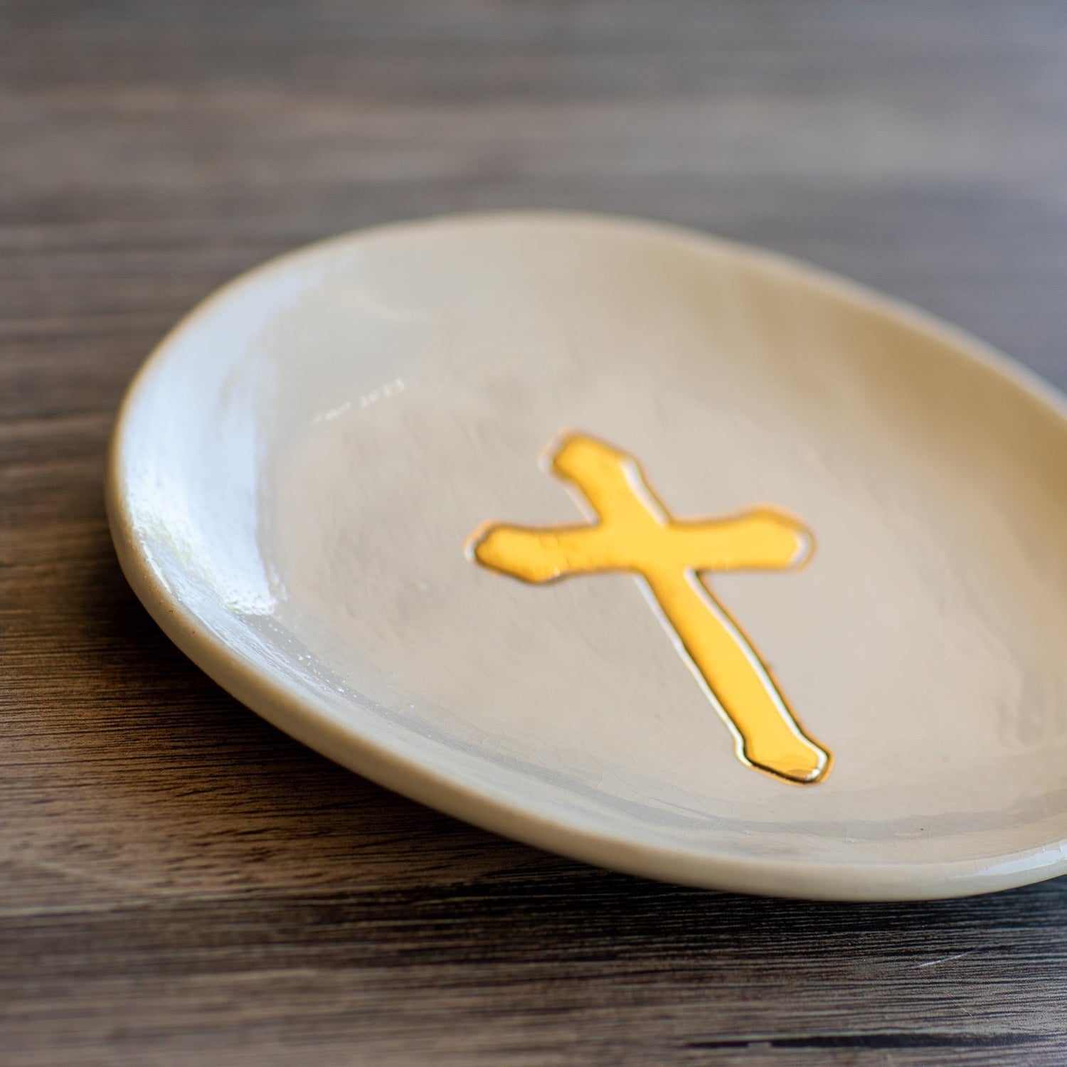 Small Ceramic Gold Leaf Cross Plate - My American Goods