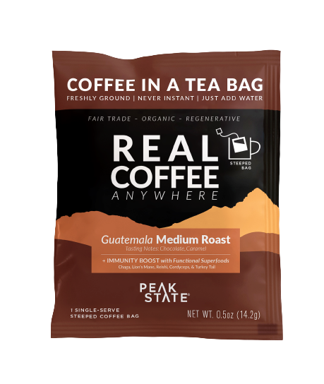 Wholesale Only - Peak State Steeped Coffee Singles - Medium Roast Guatemala (+Immunity) - 20 Case - My American Goods