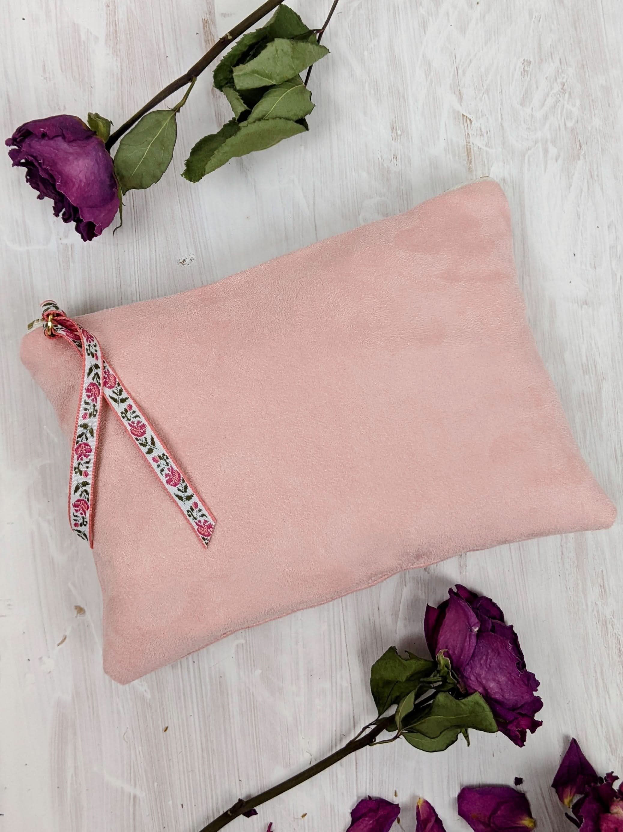 Ash & Rose Pink Fleur Vegan Suede Clutch Purse