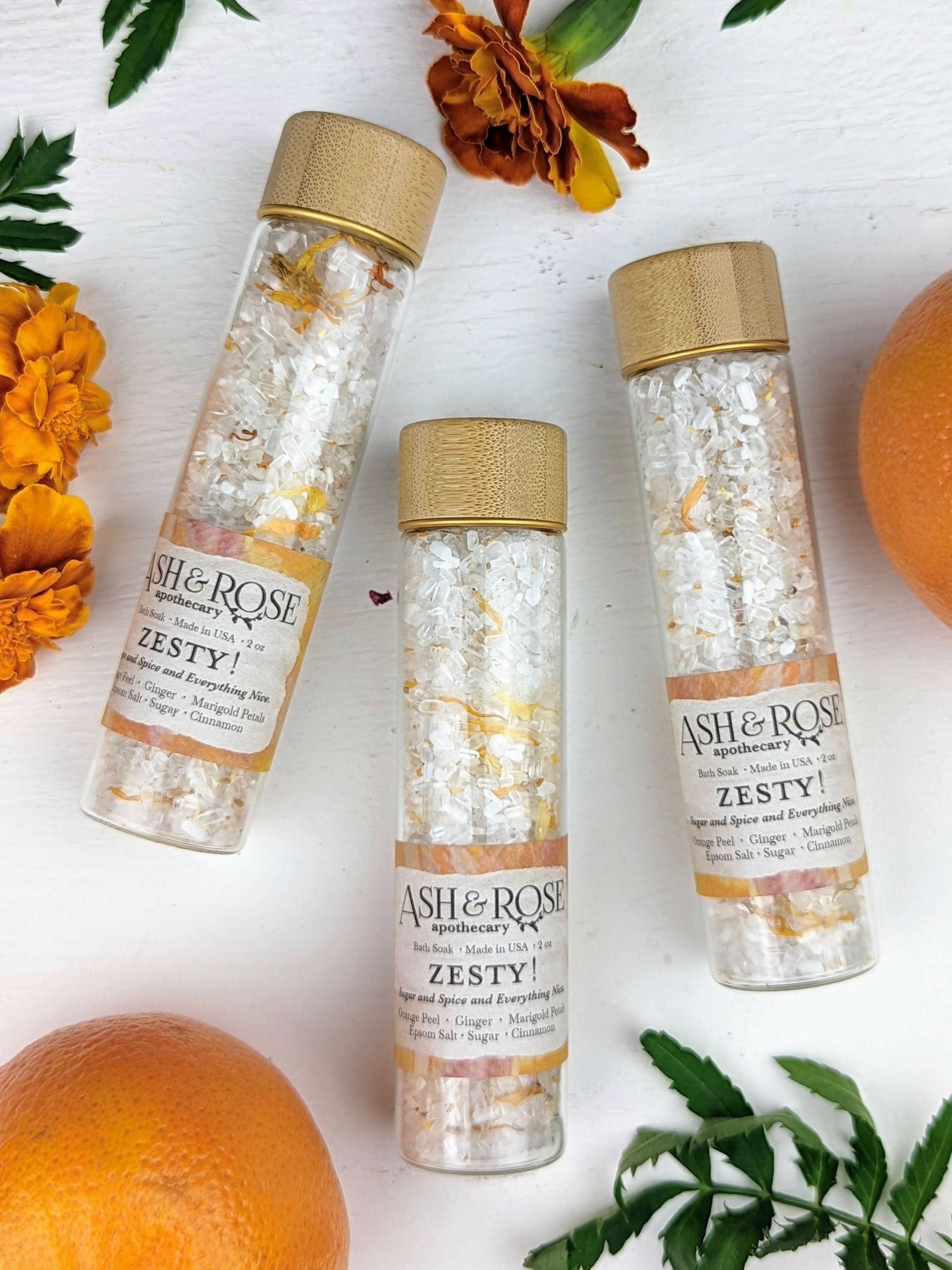 Ash & Rose bath soak ZESTY! Orange Ginger Bath Soak Vial