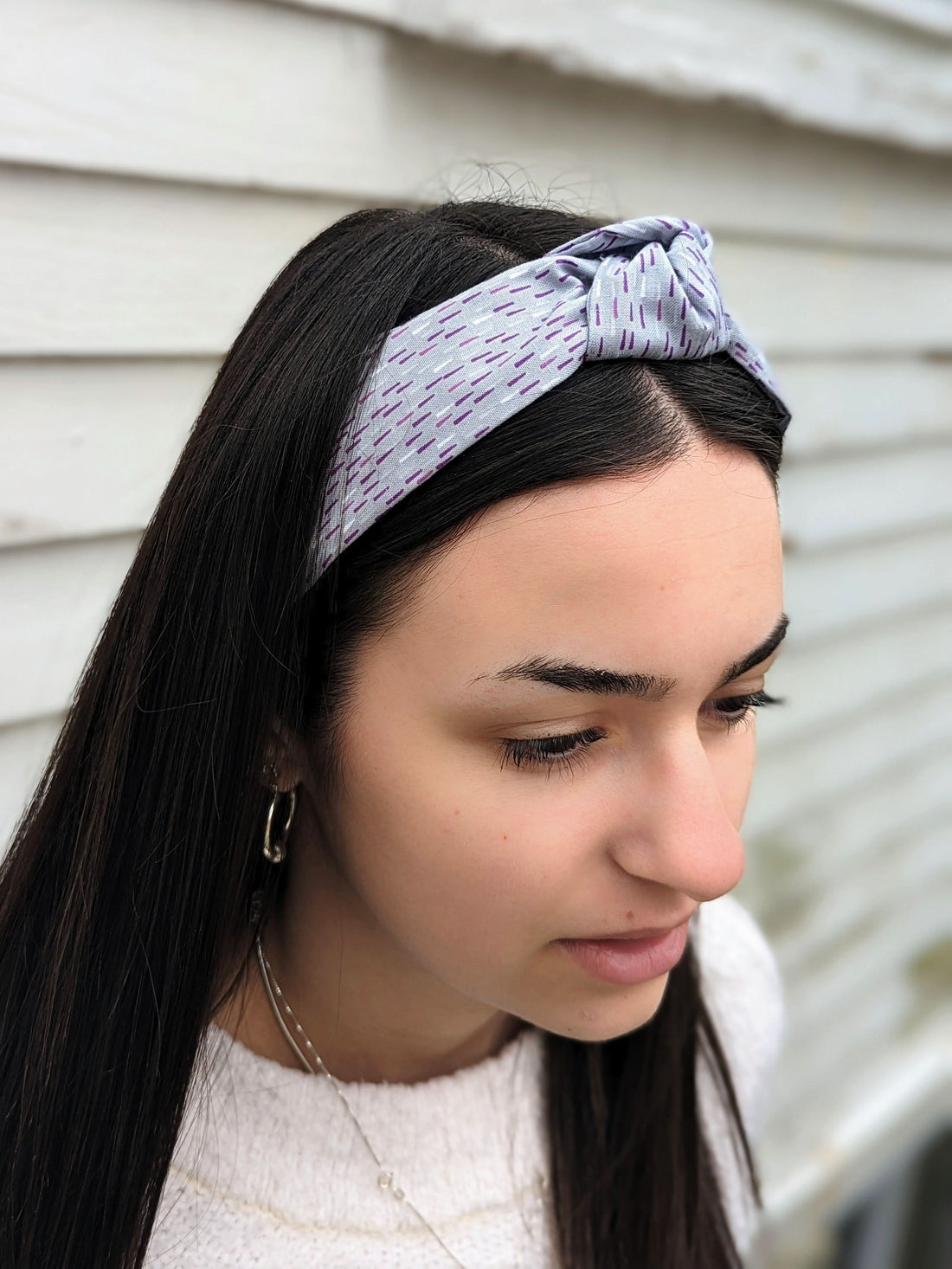 Top Knot Printed Headband - Lilac Dashes - My American Goods