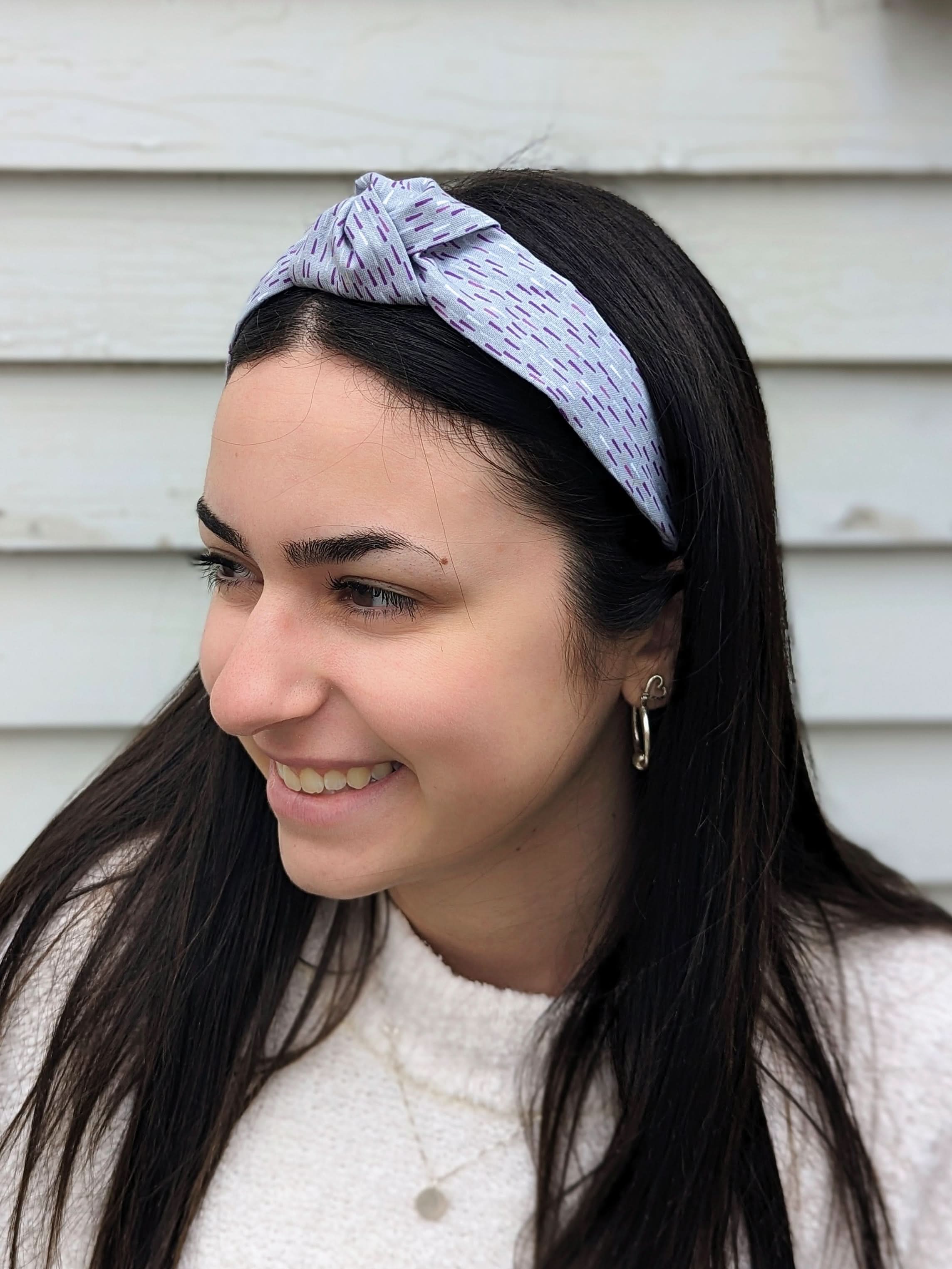 Top Knot Printed Headband - Lilac Dashes - My American Goods