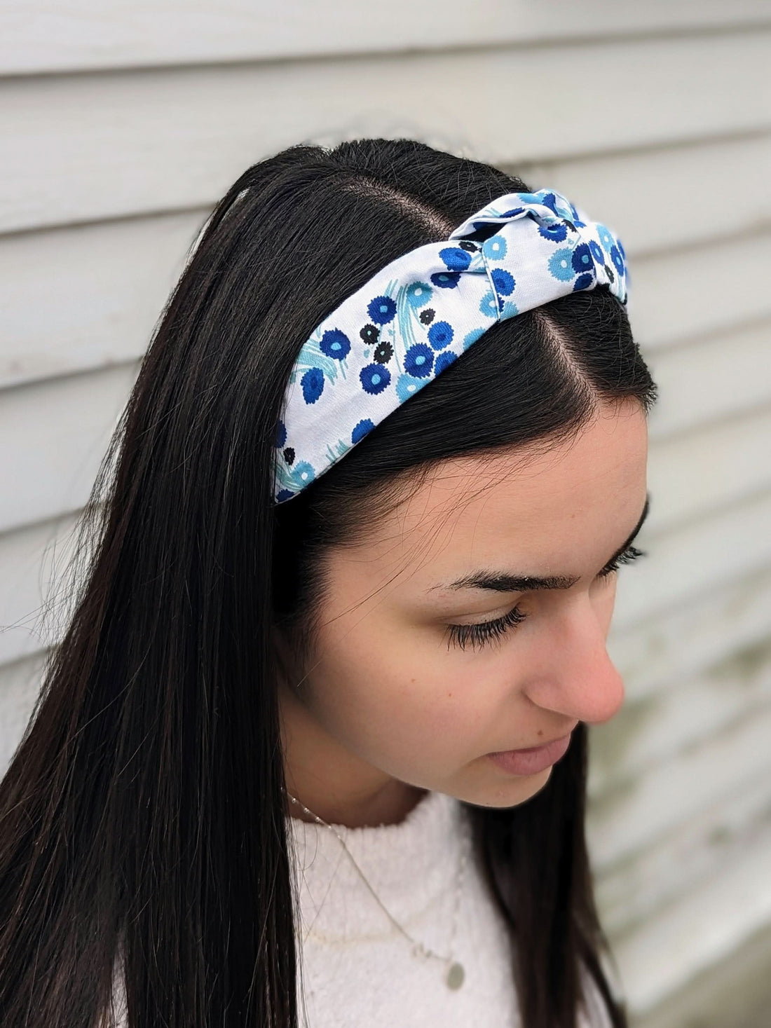 Top Knot Printed Headband - Blue Wildflowers - My American Goods