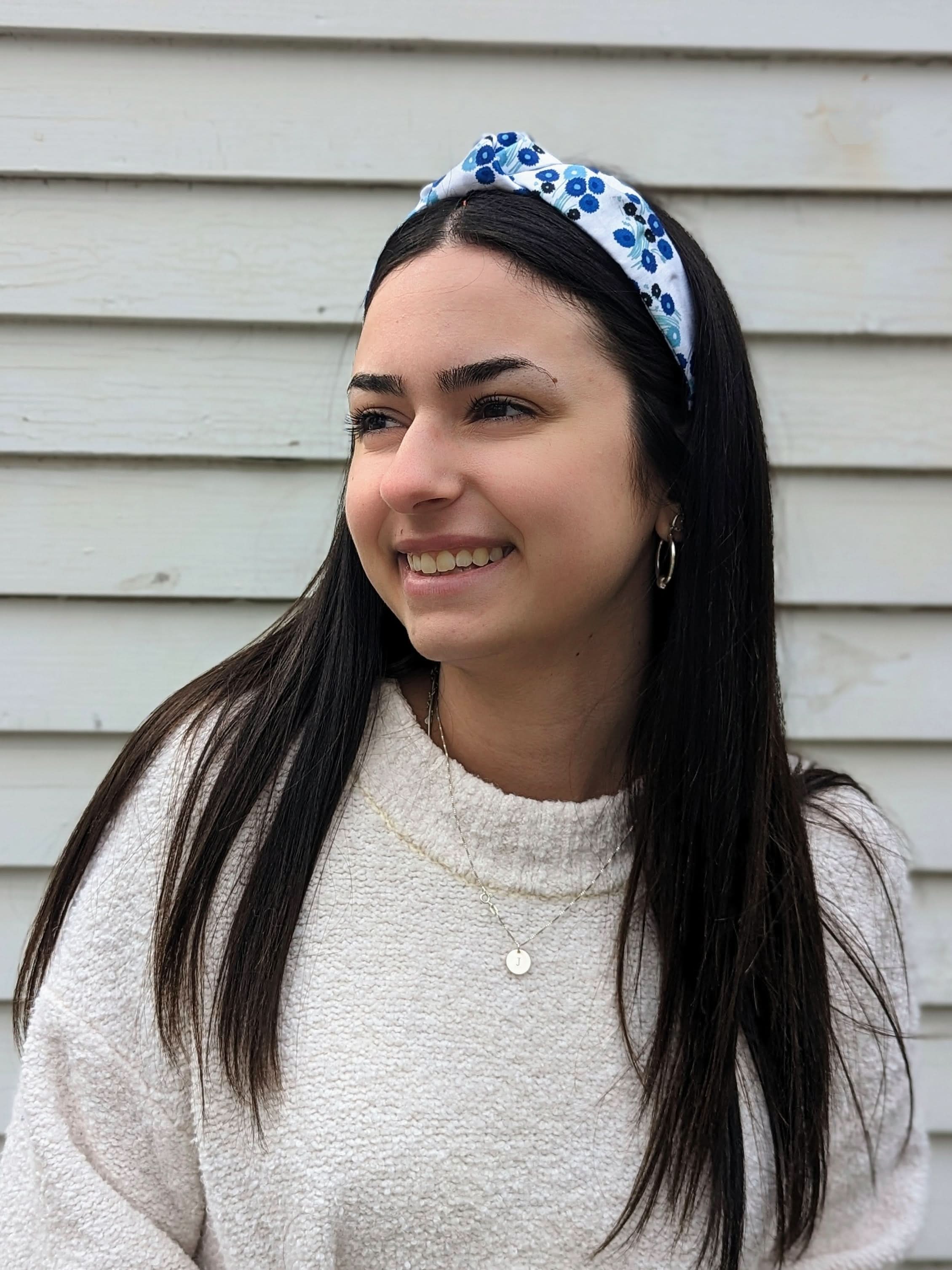 Top Knot Printed Headband - Blue Wildflowers - My American Goods