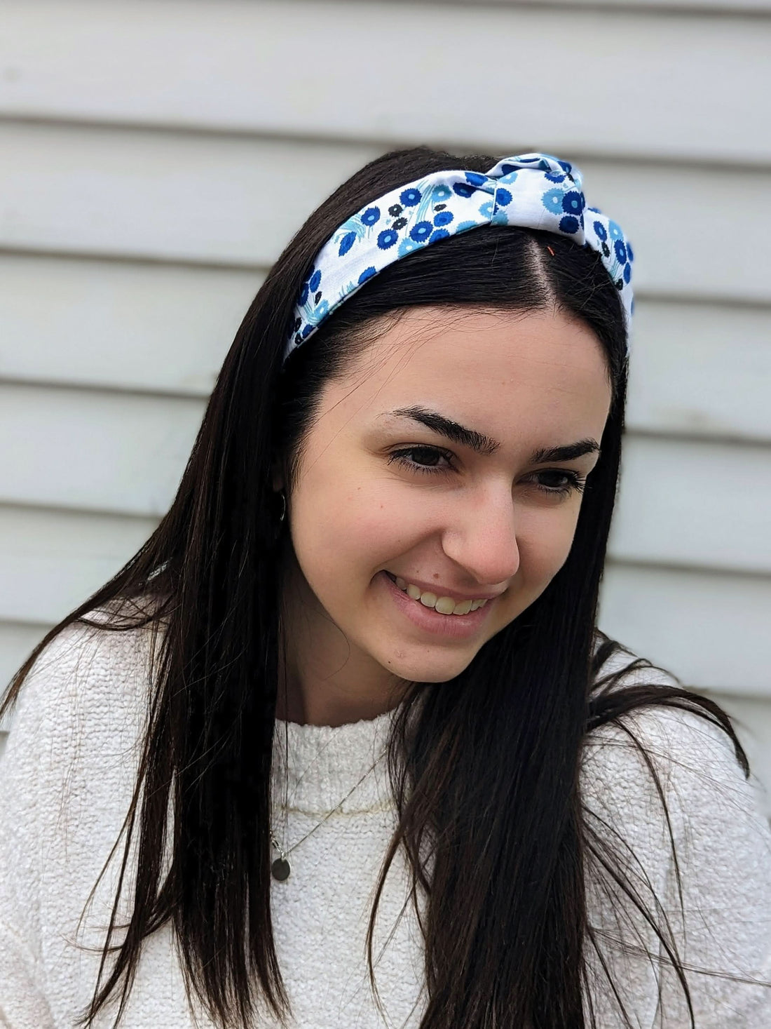 Top Knot Printed Headband - Blue Wildflowers - My American Goods