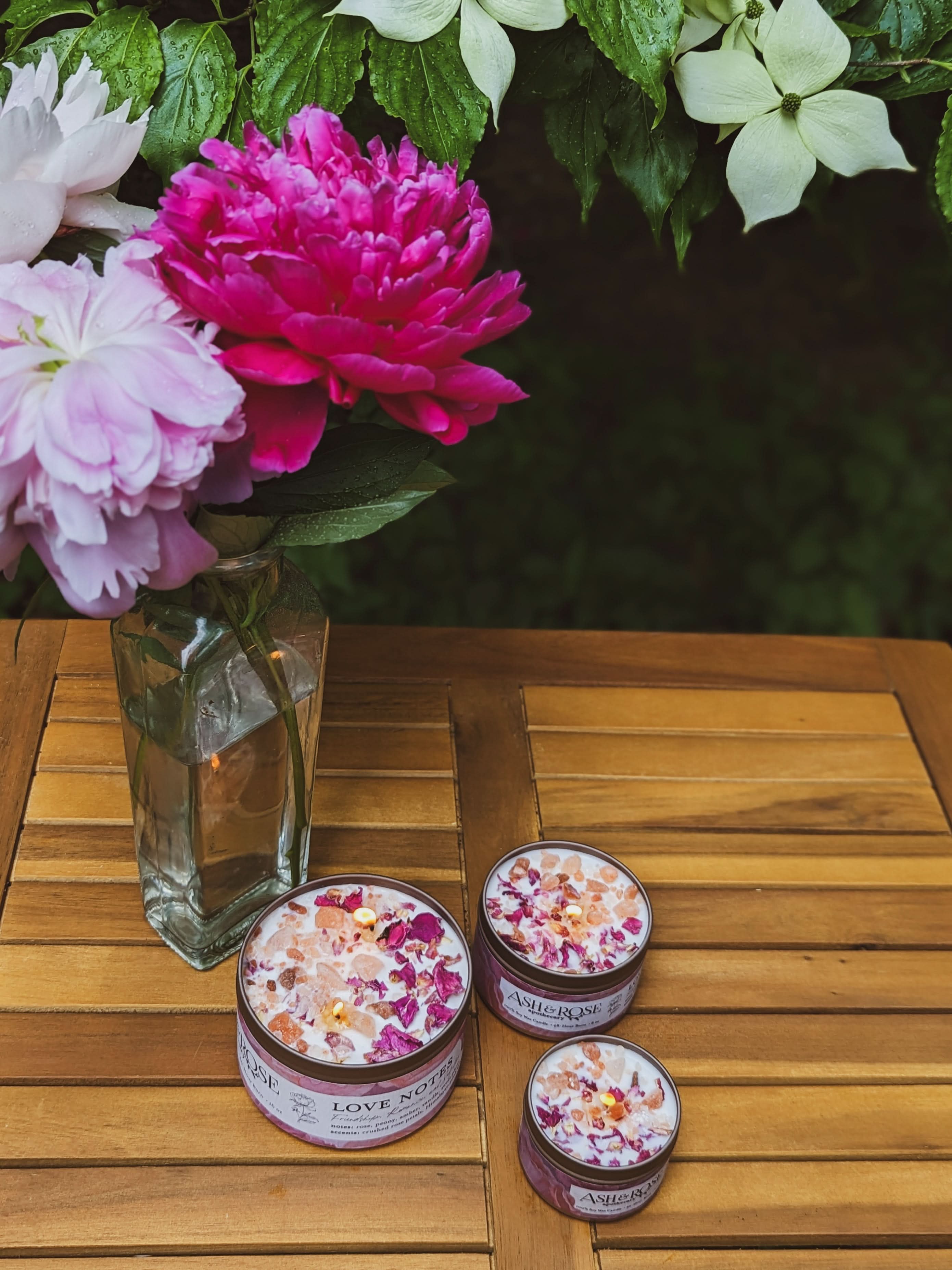 Ash & Rose candle LOVE NOTES Rose + Pink Salt Candle