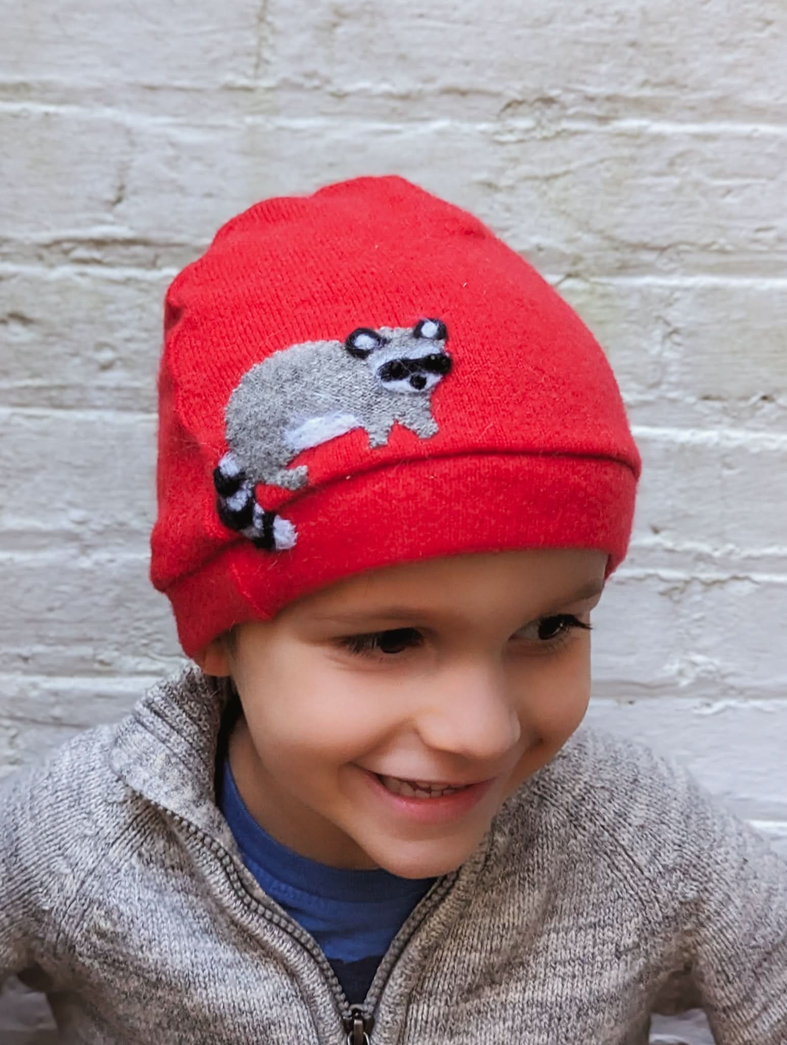 Ash & Rose hat Red Coral Raccoon Cashmere Hat - Child