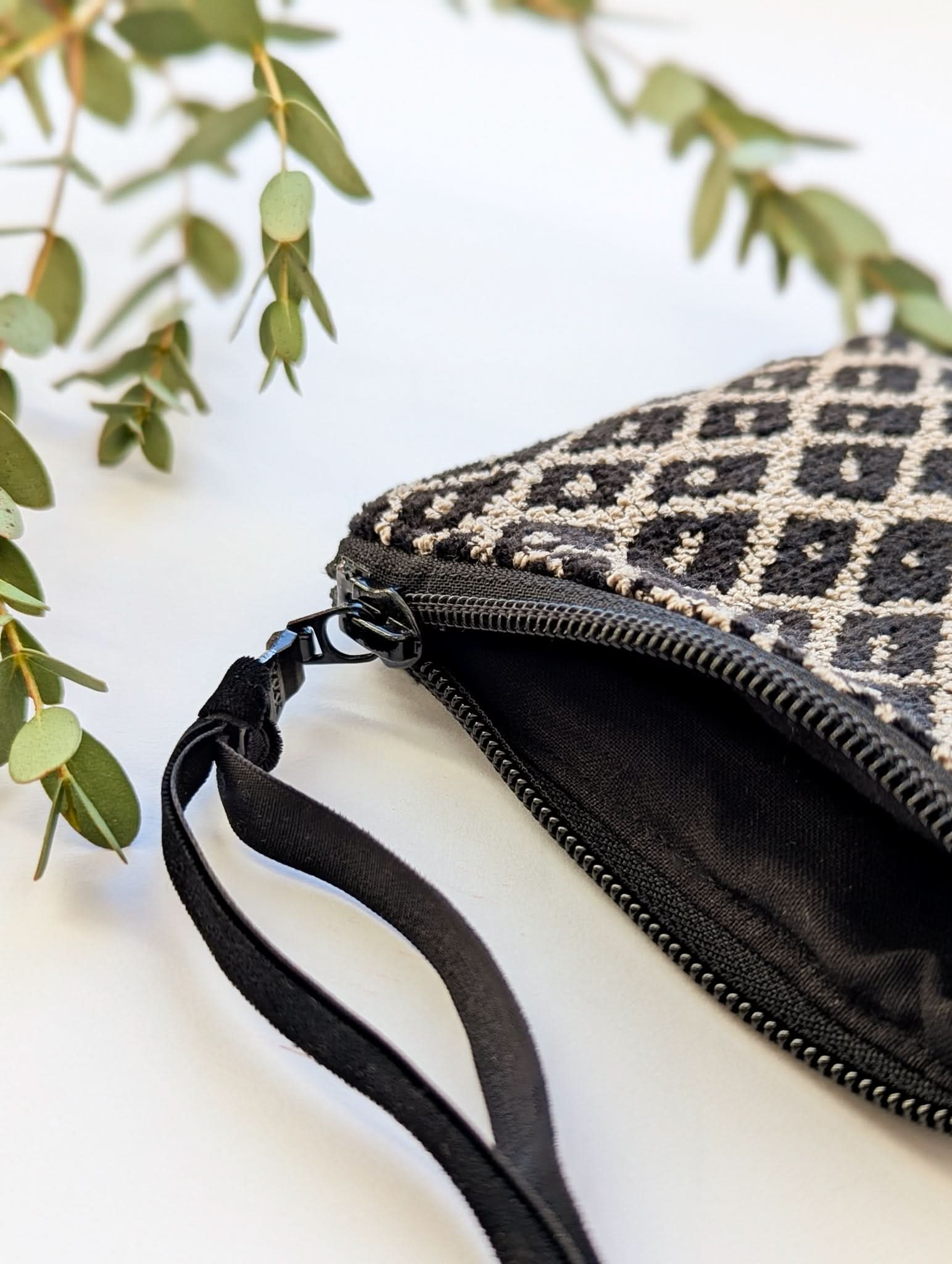 Ash & Rose Black Diamond Needlepoint Square Pouch