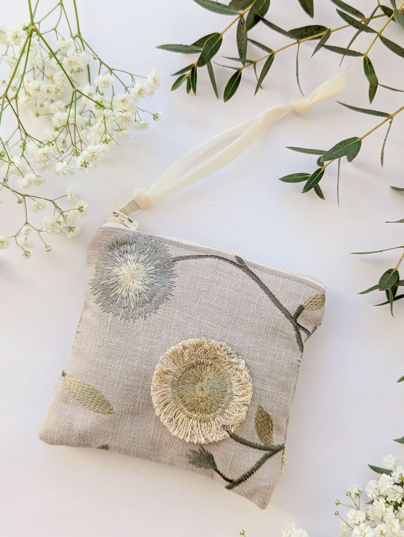Ash & Rose 3D Flowers Embroidered Square Pouch