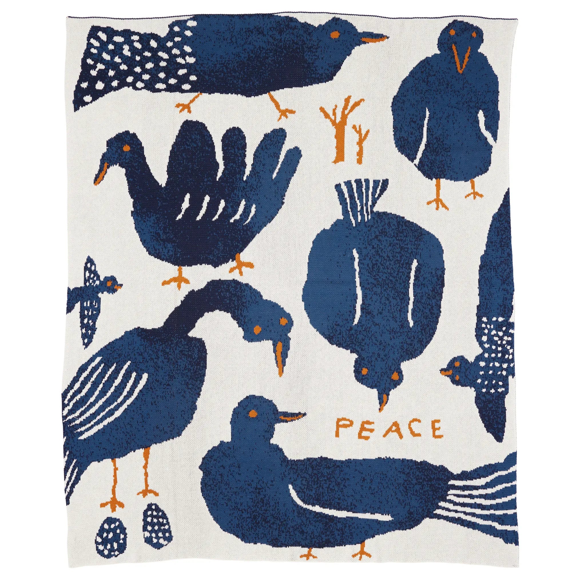 Biquette Throw Blanket Blue Heron in Egyptian Cotton Peace Throw Blanket