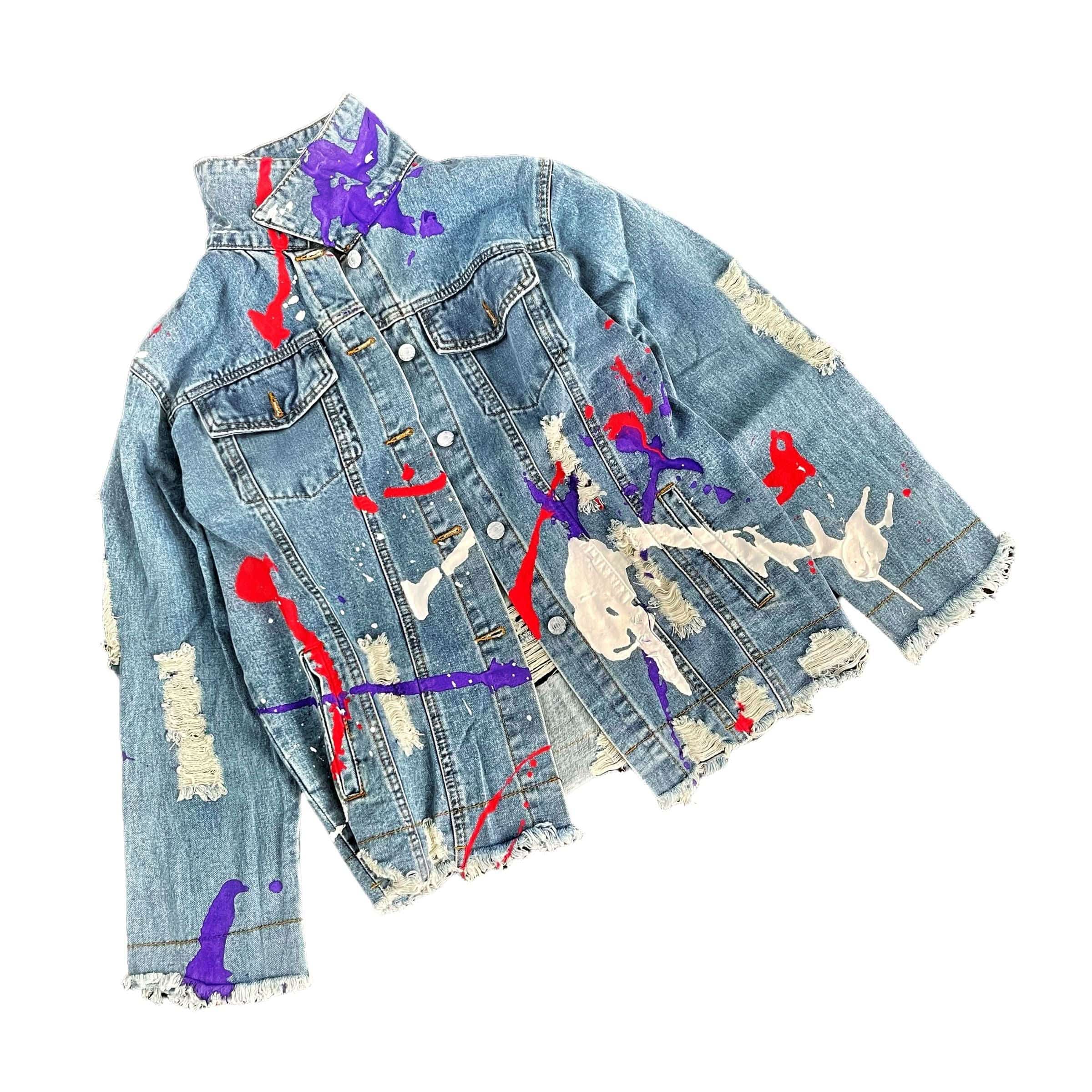 Women’s Oversized Denim Jacket – Hand-Painted Splatter Design – Wren + Glory – Made in USA - My American Goods