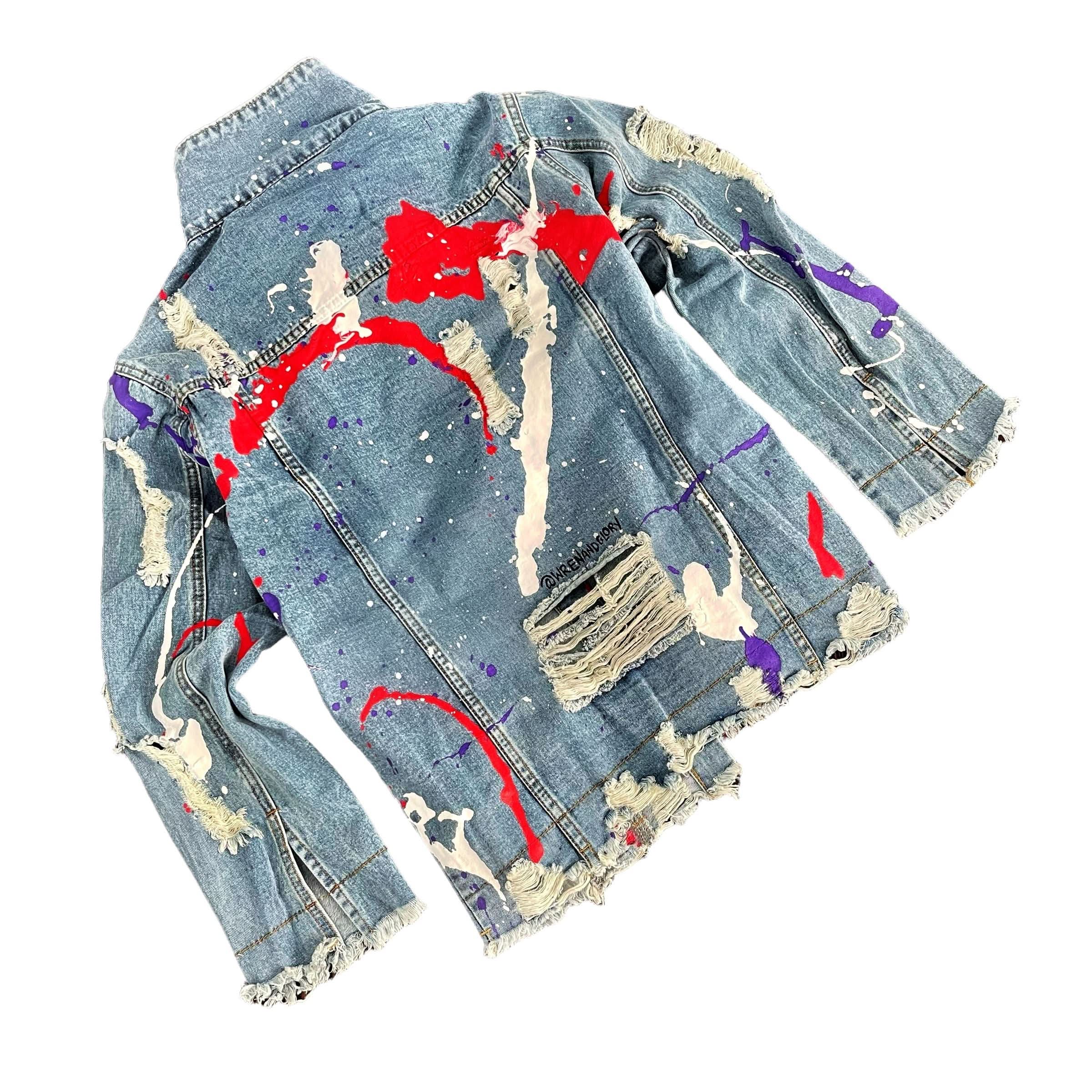 Women’s Oversized Denim Jacket – Hand-Painted Splatter Design – Wren + Glory – Made in USA - My American Goods
