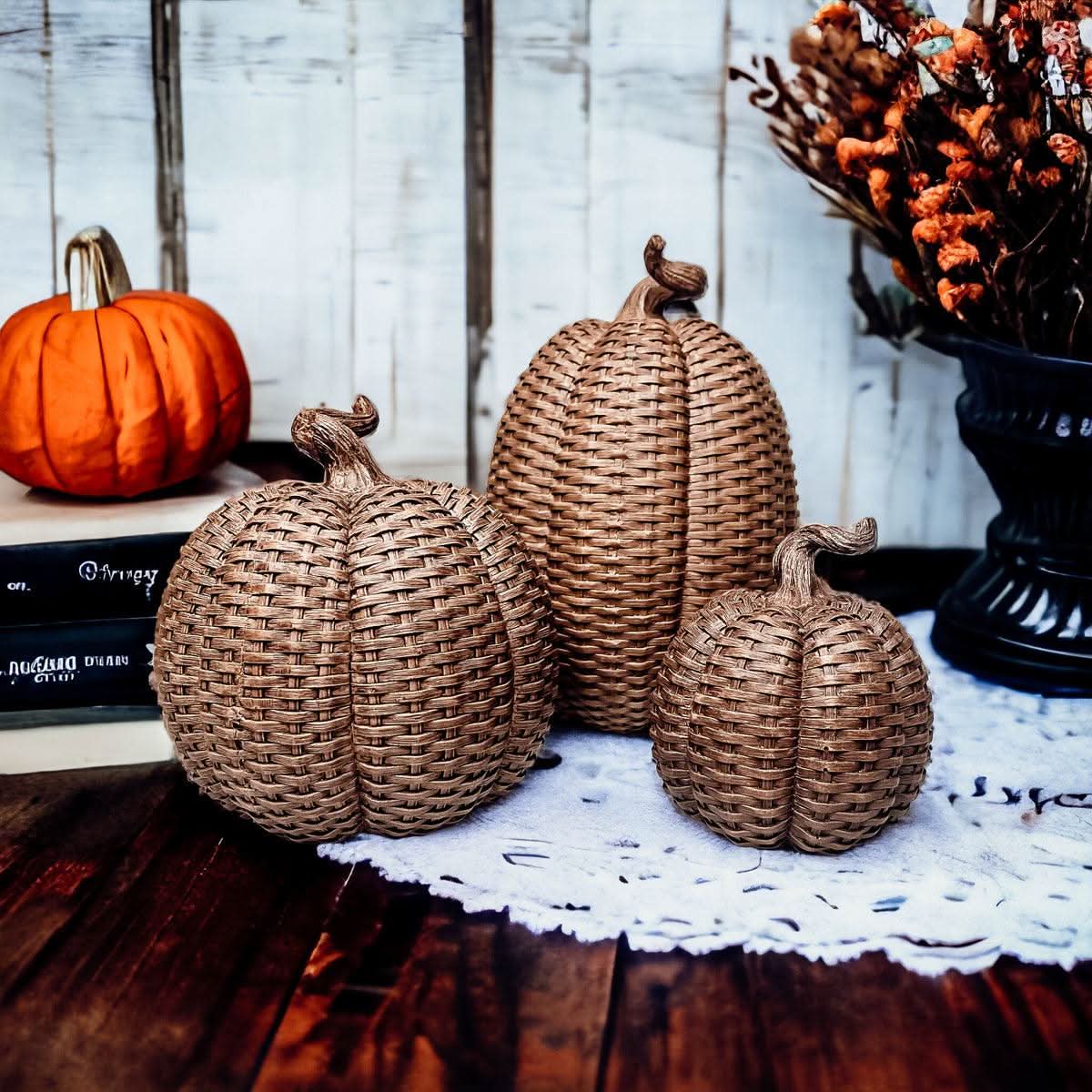 Gia Roma Basket Weave Statue Basket Weave Pumpkins