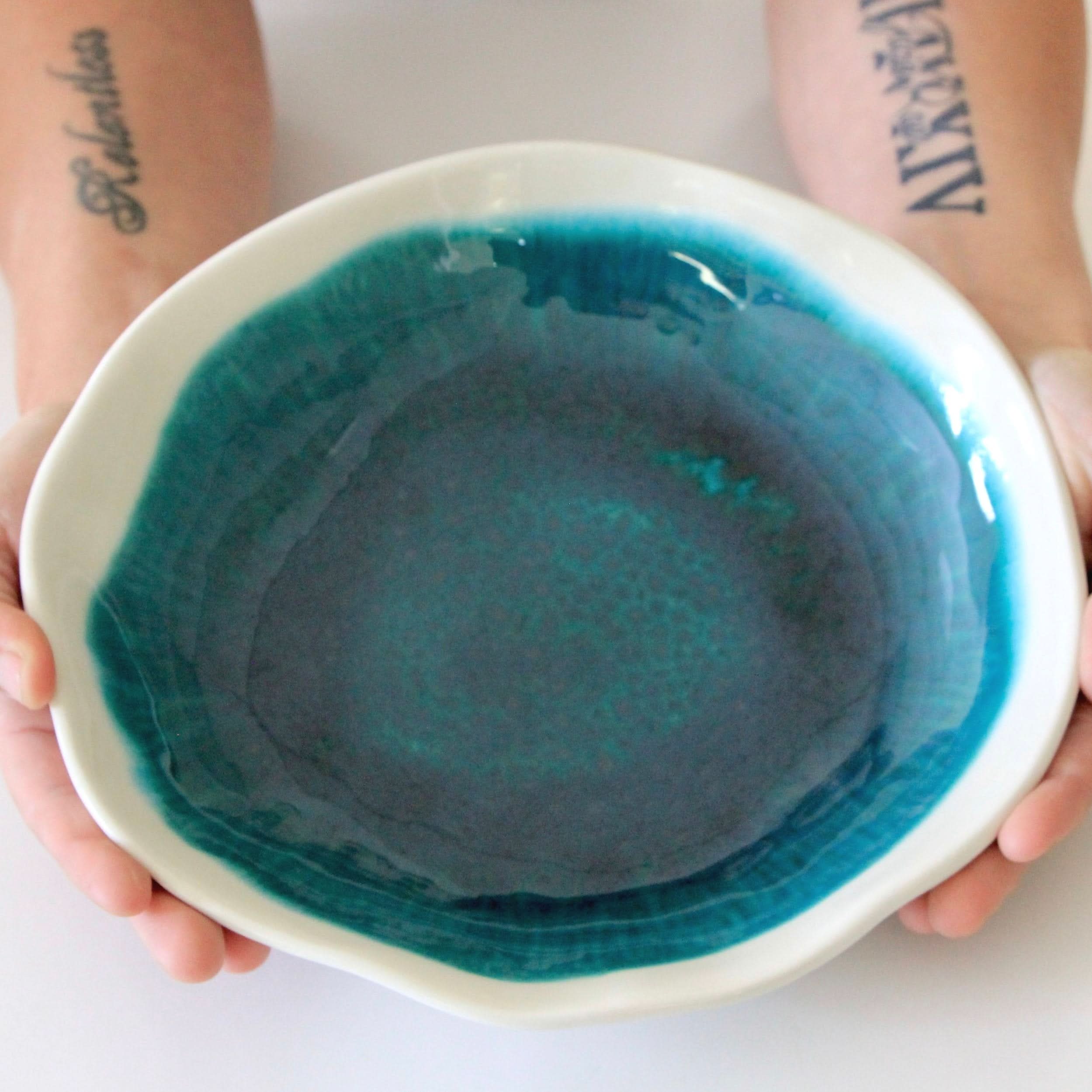 prodigalpottery Ceramic Green Sapphire Artisan Pasta Bowl