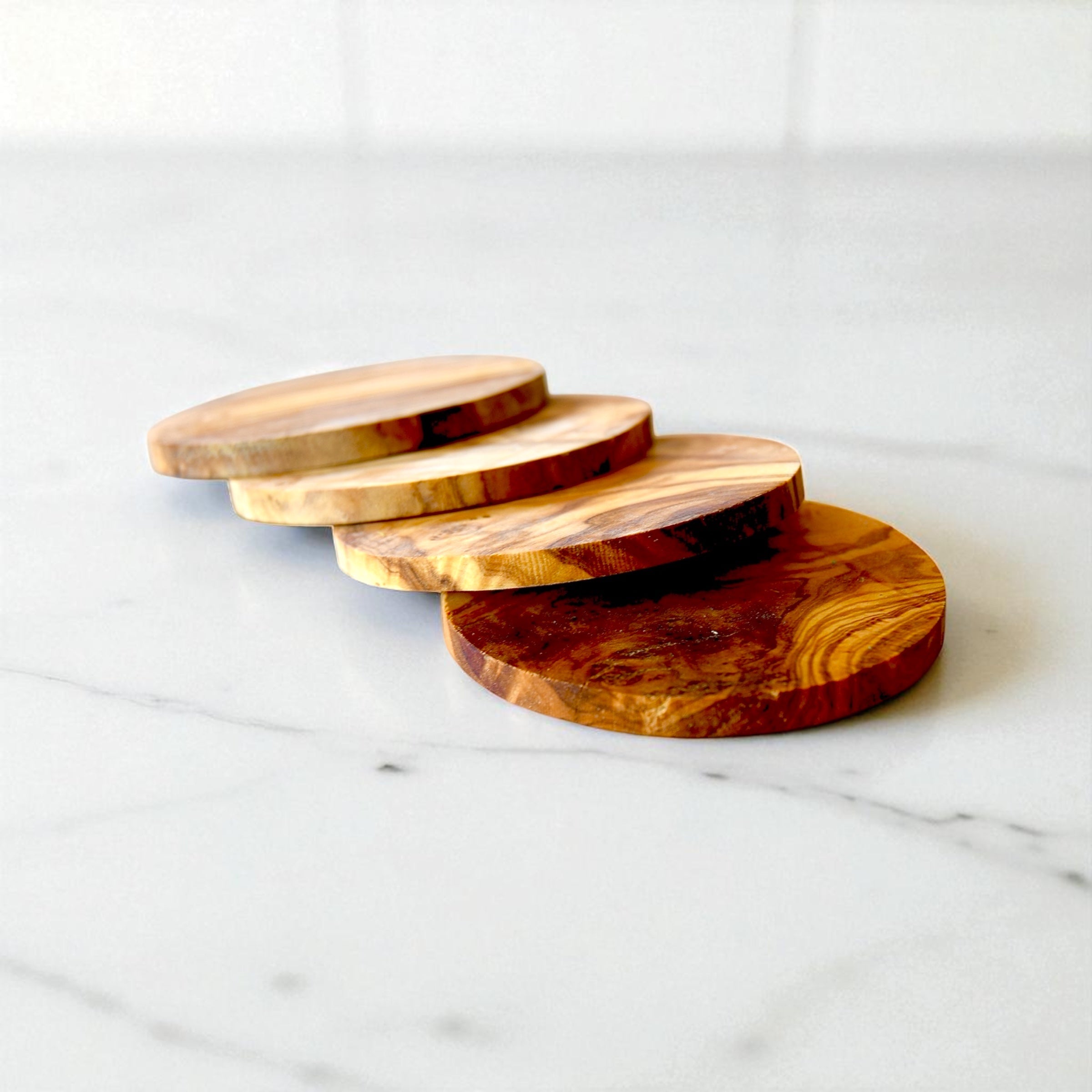 Round Rustic Olive Wood Coasters - My American Goods