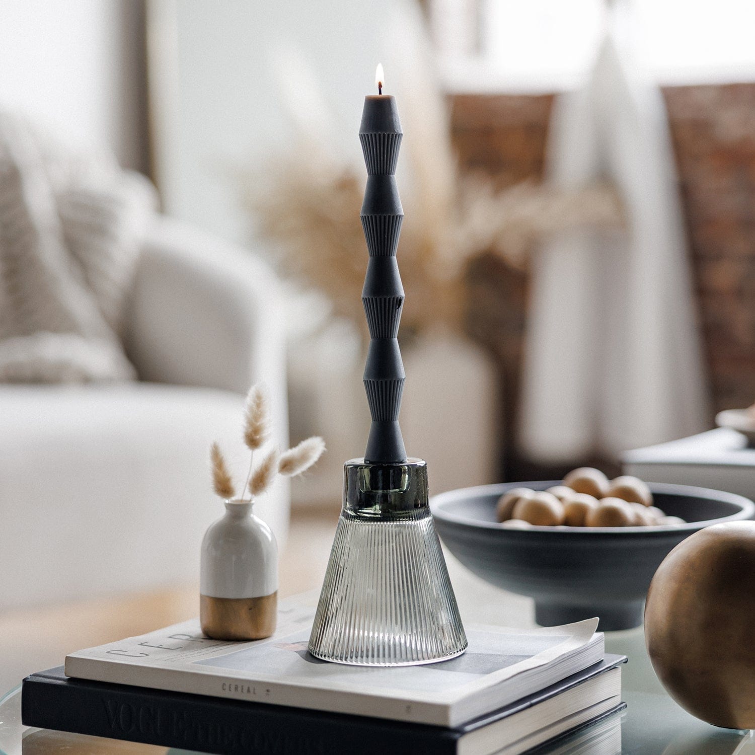 Charcoal Geometric Pillar Candle (Set of 2) - My American Goods