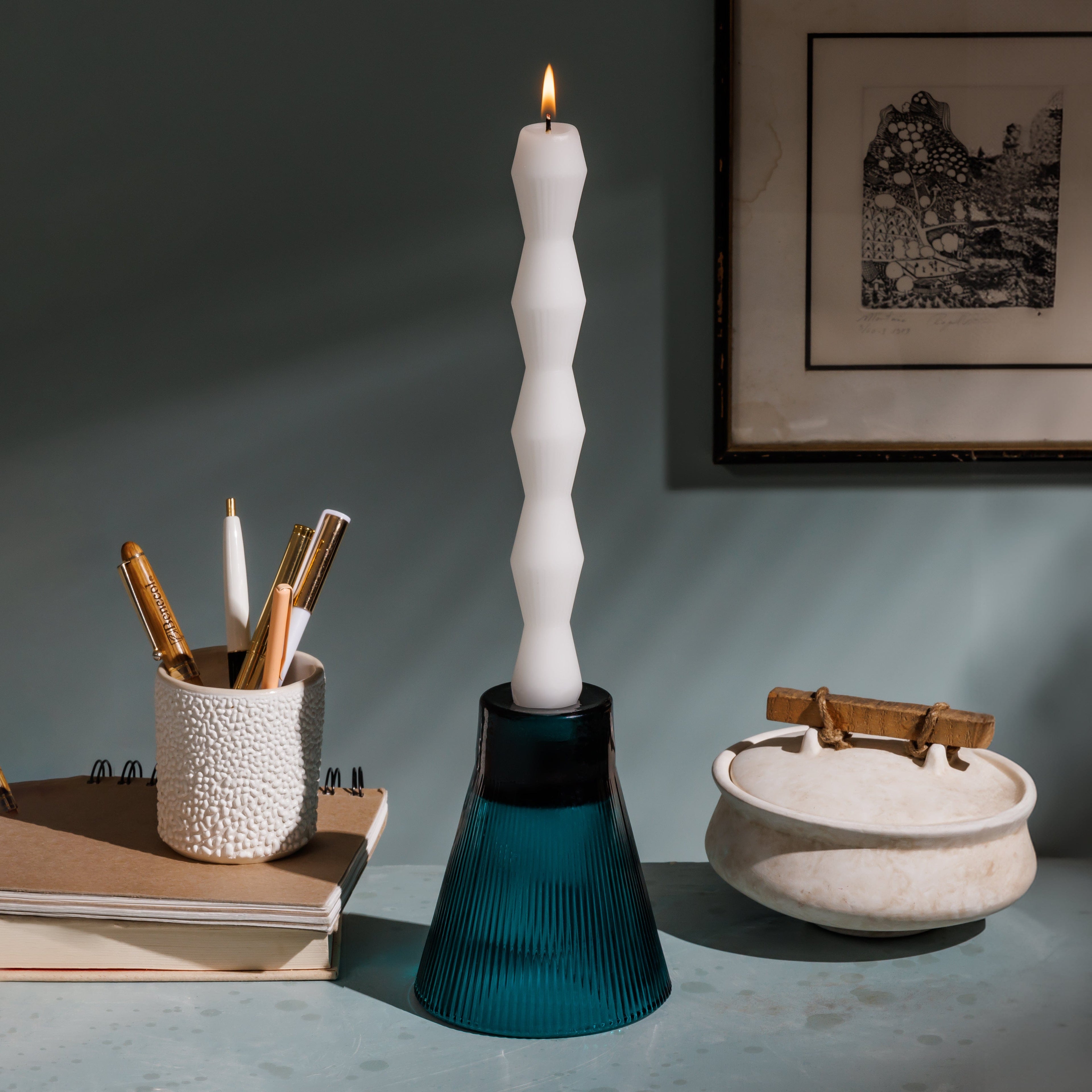 ZAI Tumbler + Geometric Pillar Candle in Ivory - My American Goods