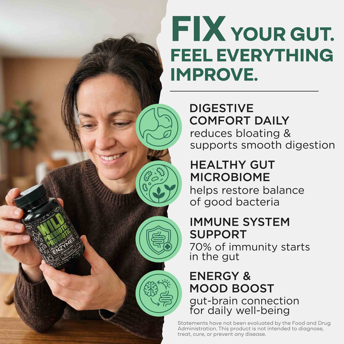 Wild Foods Supplements Prebiotics & Probiotics, 30 servings – Gut Health & Digestion Support