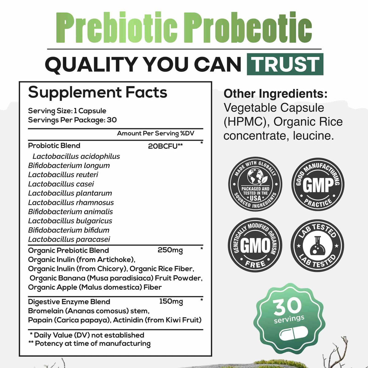 Wild Foods Supplements Prebiotics & Probiotics, 30 servings – Gut Health & Digestion Support