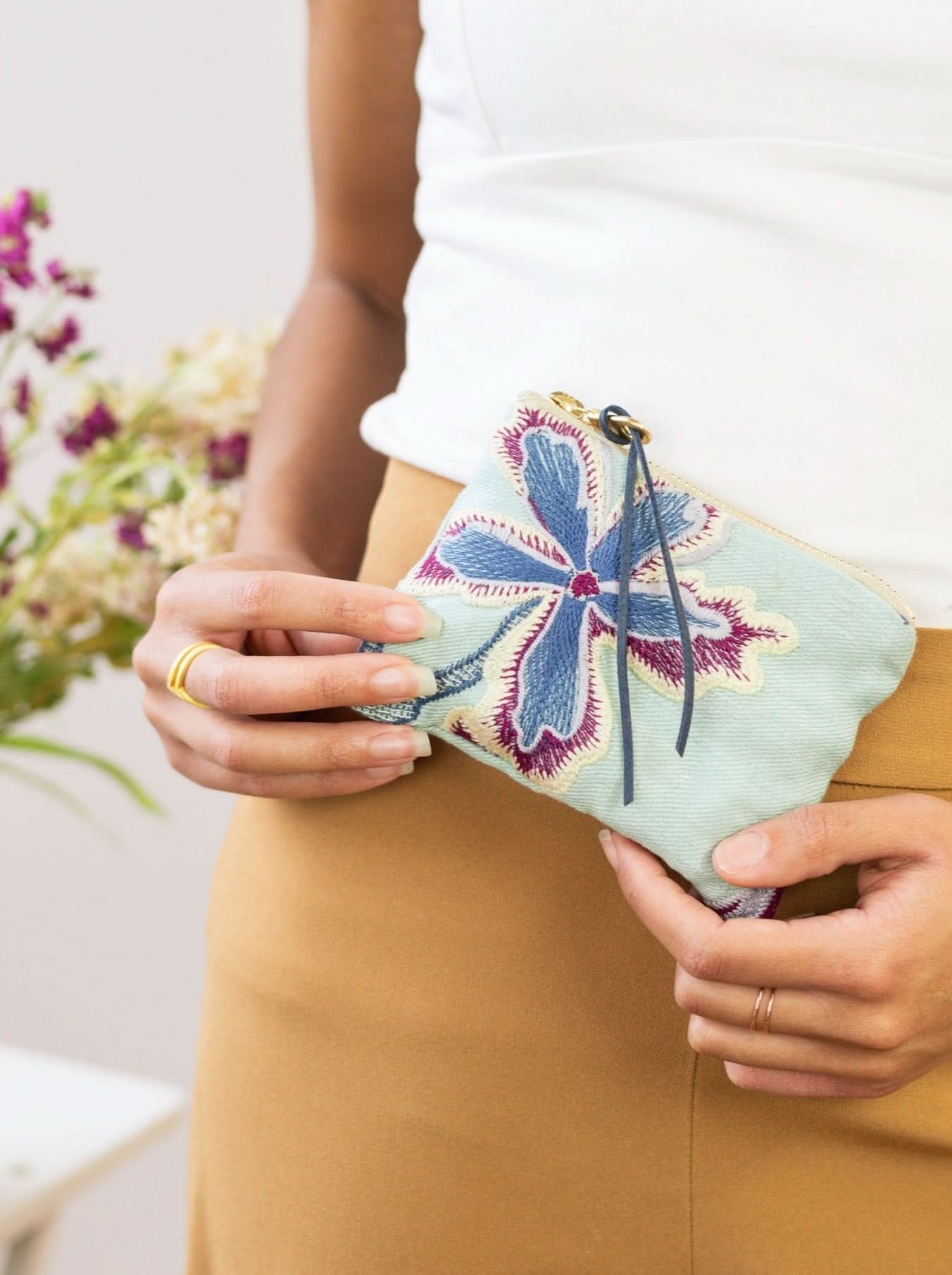 Enchanting Azure Embroidered Mini Pouch - My American Goods