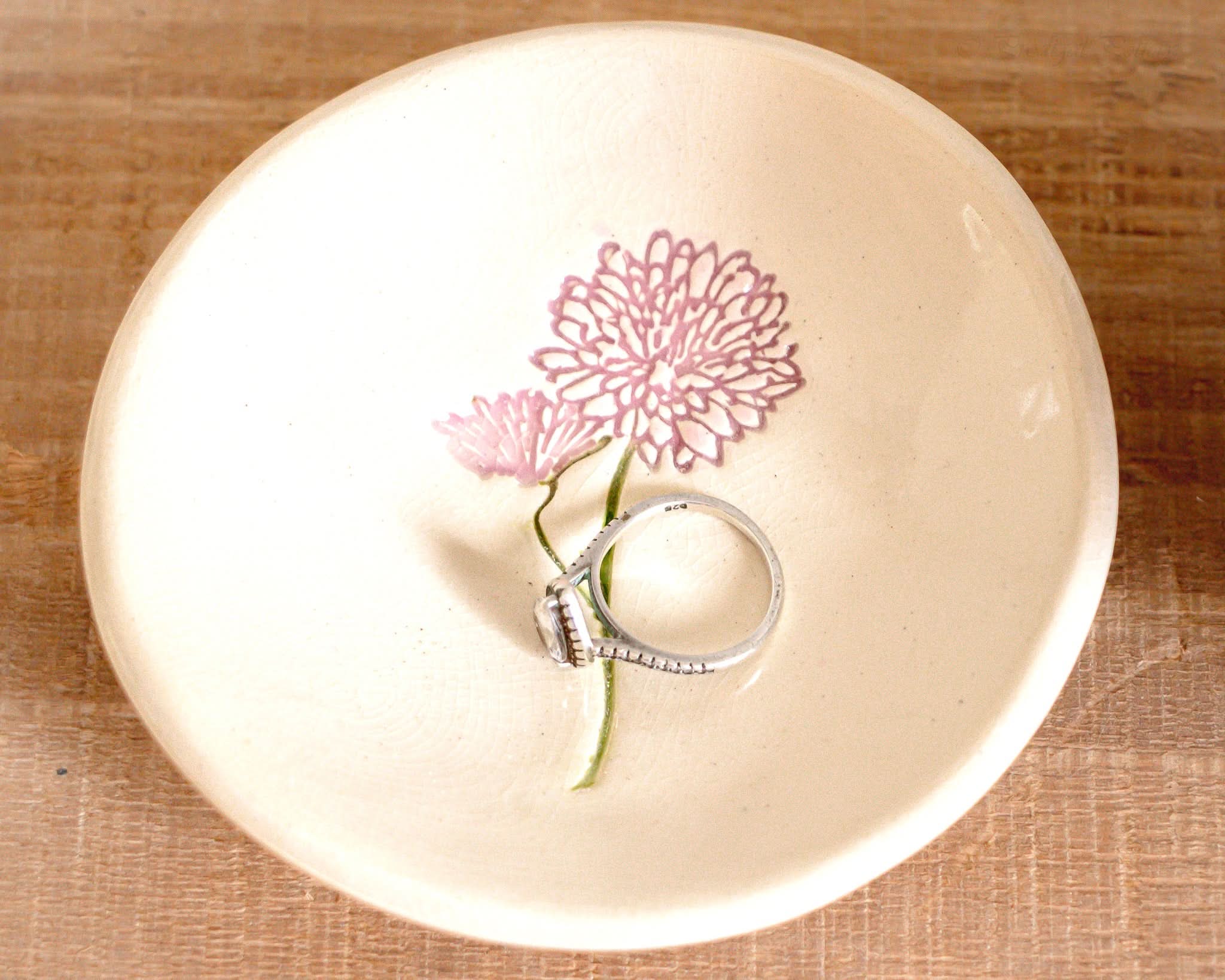 prodigalpottery Ceramic November Chrysanthemum Birth Flower Ring Dish