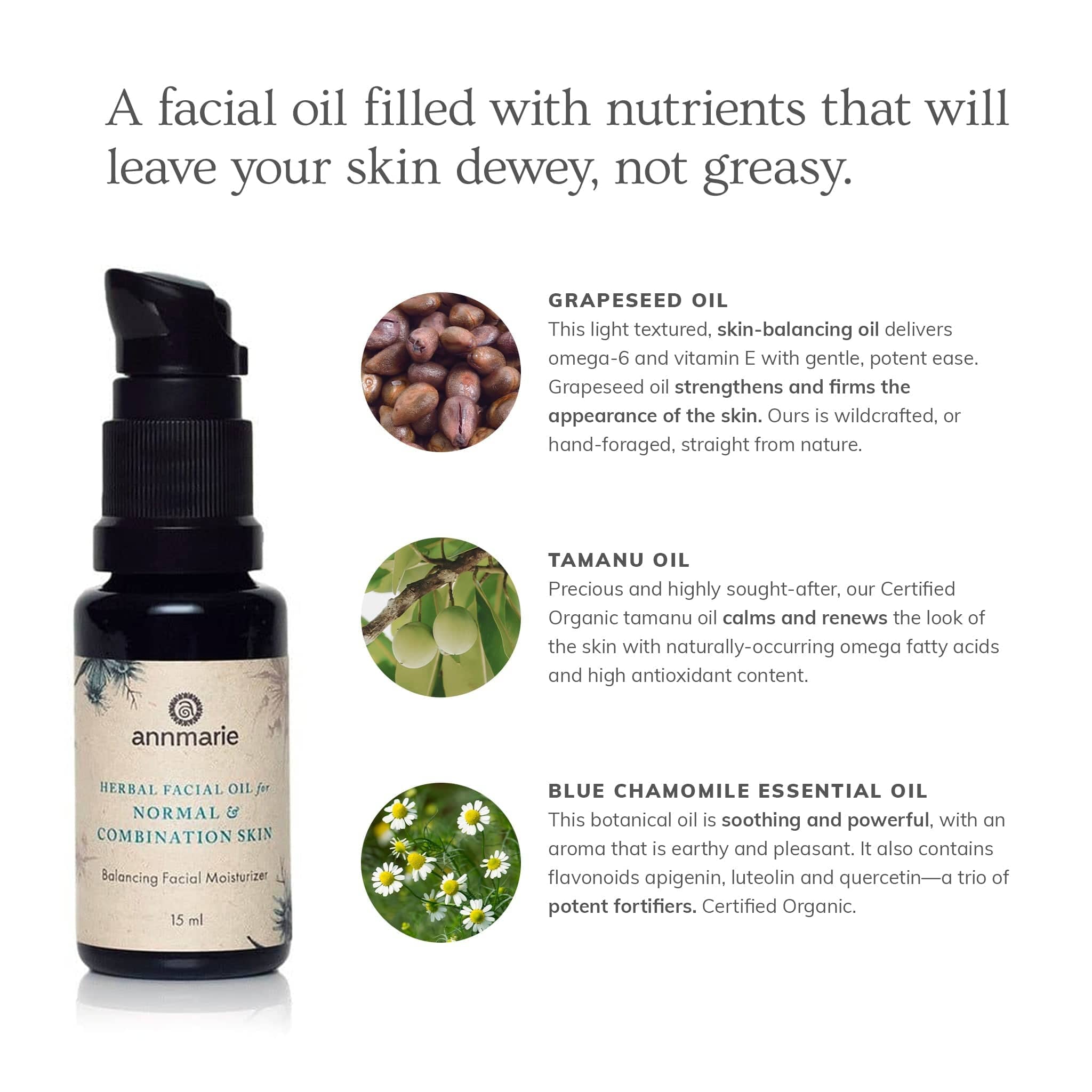 Annmarie Skin Care HIDDEN Herbal Facial Oil for Normal & Combination Skin (15ml)