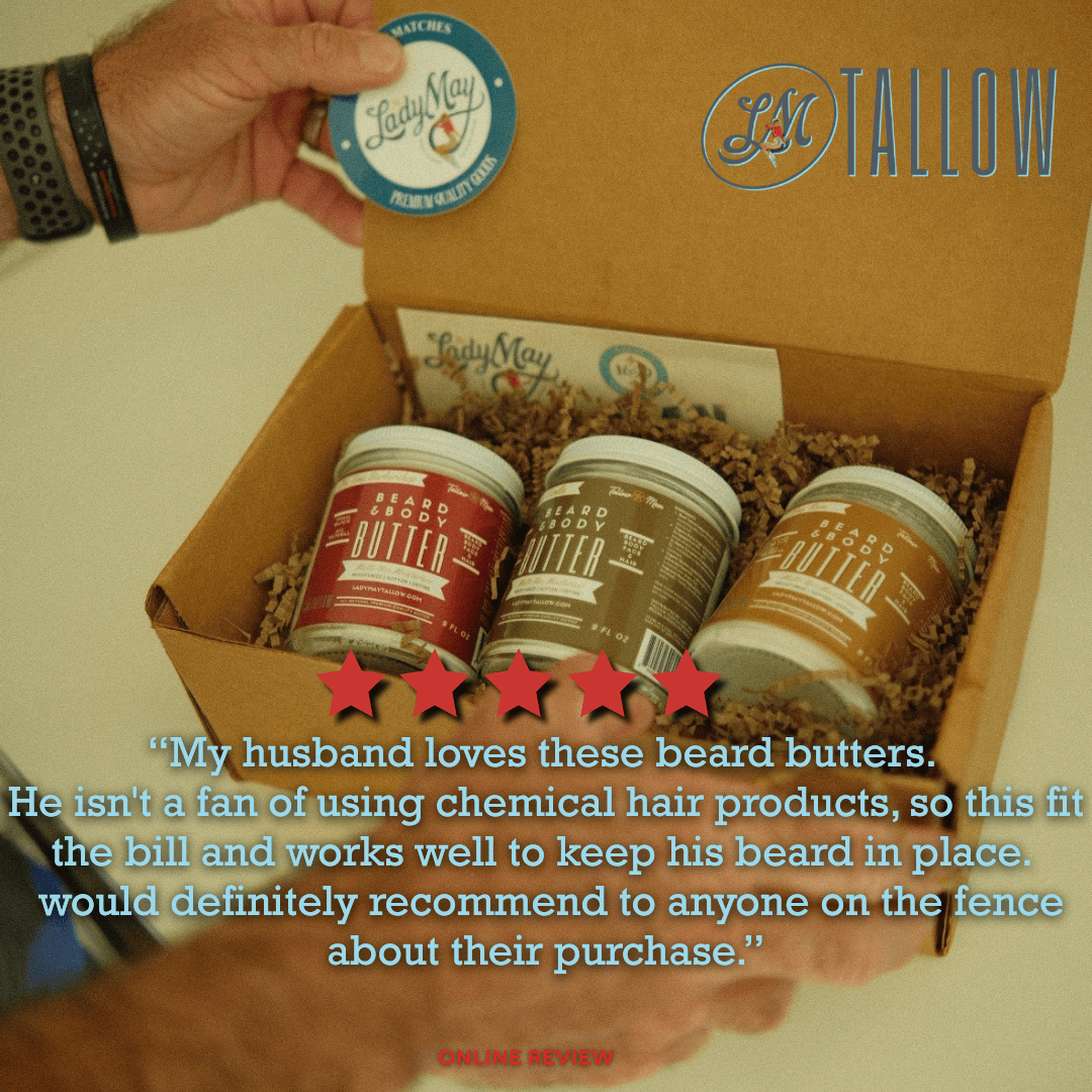 Lady May Tallow Body Cream/Lotion Natural Beard Butter for Men Tobacco Vanilla | All-Natural Beard & Skin Care