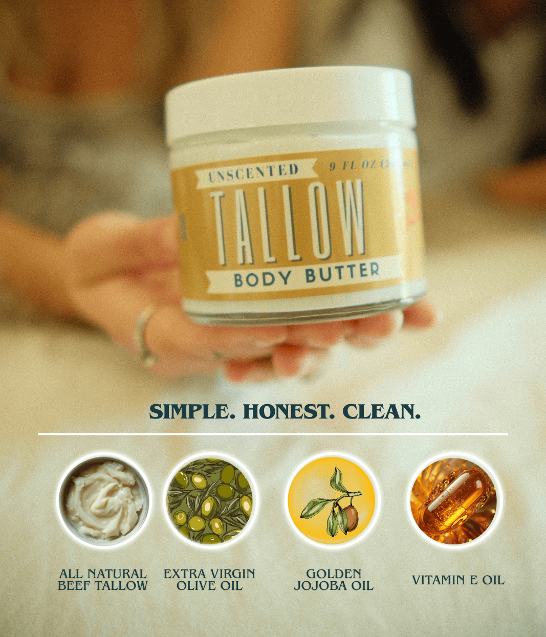 Lady May Tallow Body Cream/Lotion Unscented Tallow Body Butter | Natural Beef Tallow Body Butter