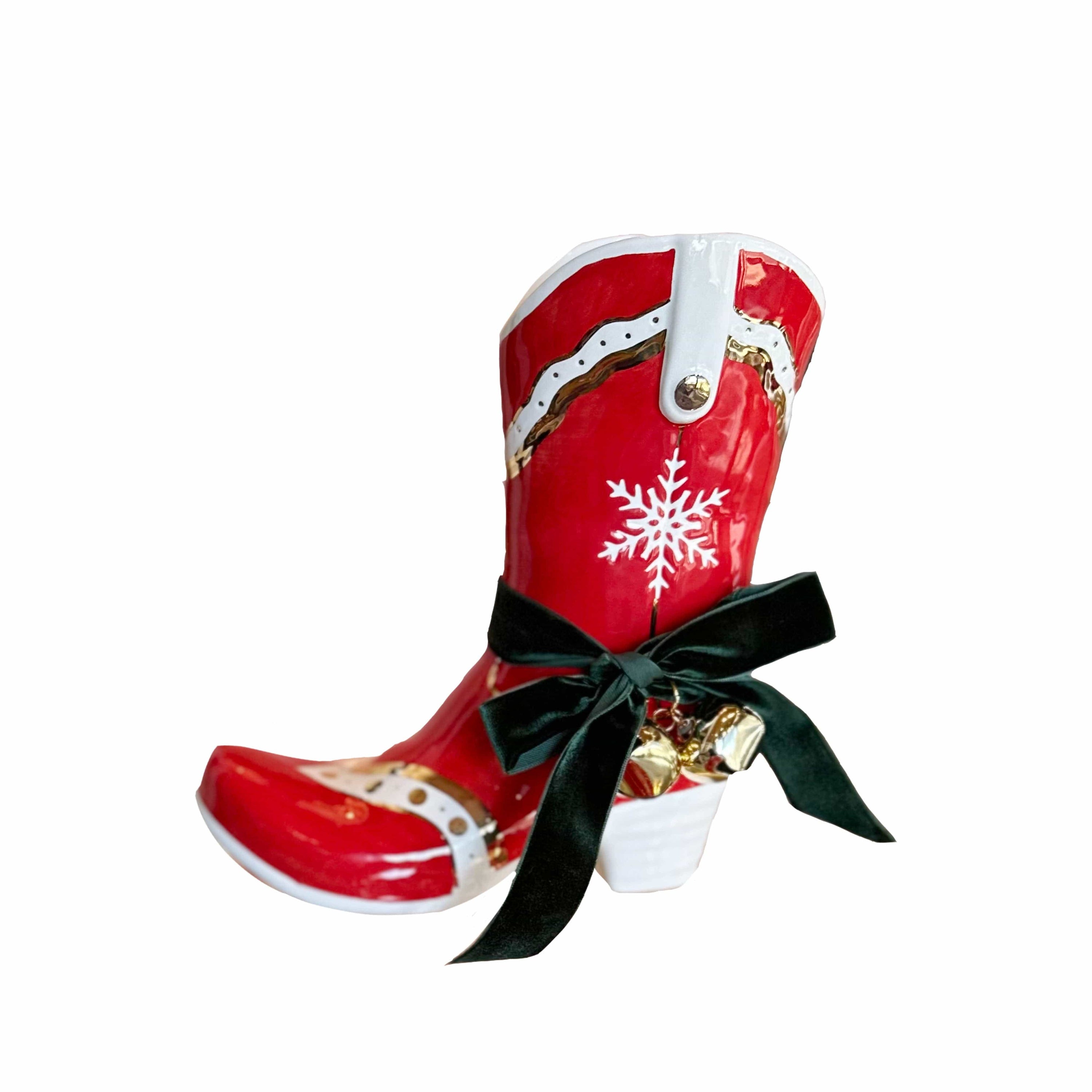 Ruby Clay Company Red Boot with Green Ribbon Santa&