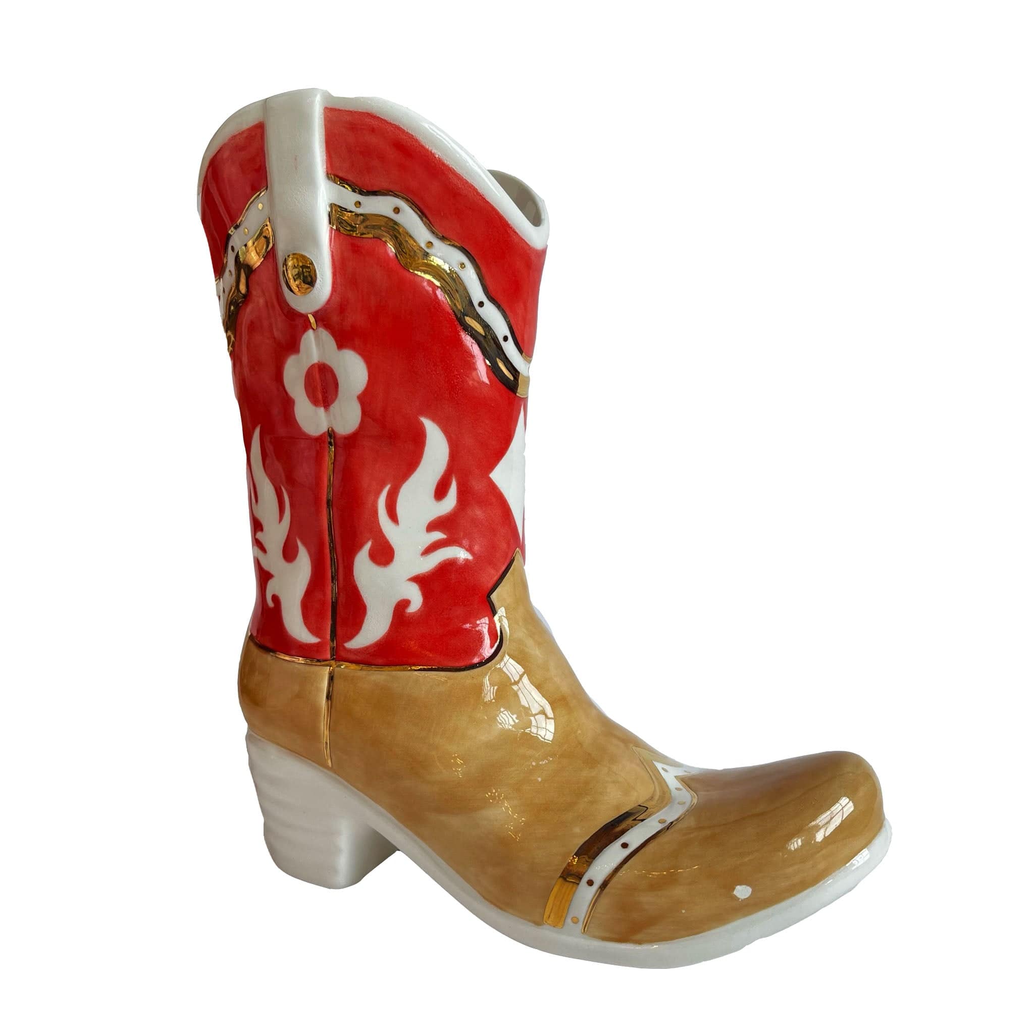Ruby Clay Company Ruby Red Two Tone Cowboy Boot Vase