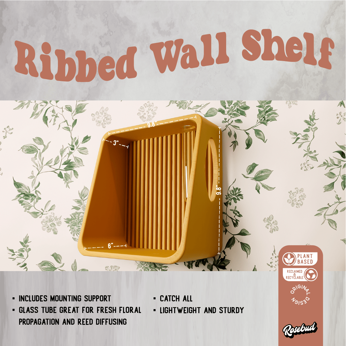 Rosebud HomeGoods Floating Shelf Modern Floating Wall Shelf, Propagation or Reed Diffuser