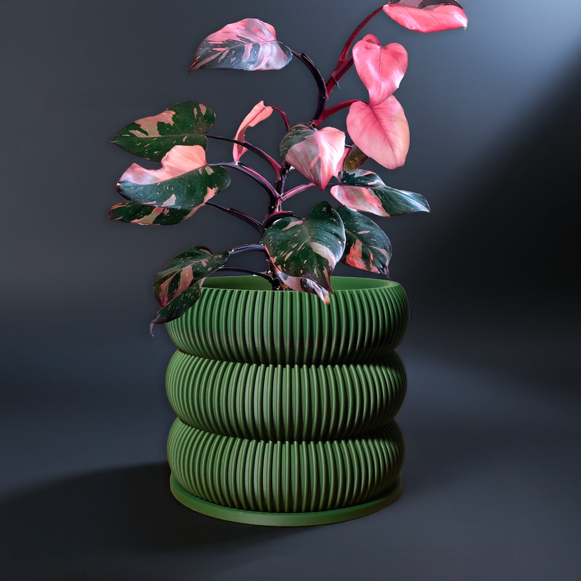 Rosebud HomeGoods Planter Green / 4 Inch - No Tray Ribbed Bubble Plant Pot With Drainage and Saucer