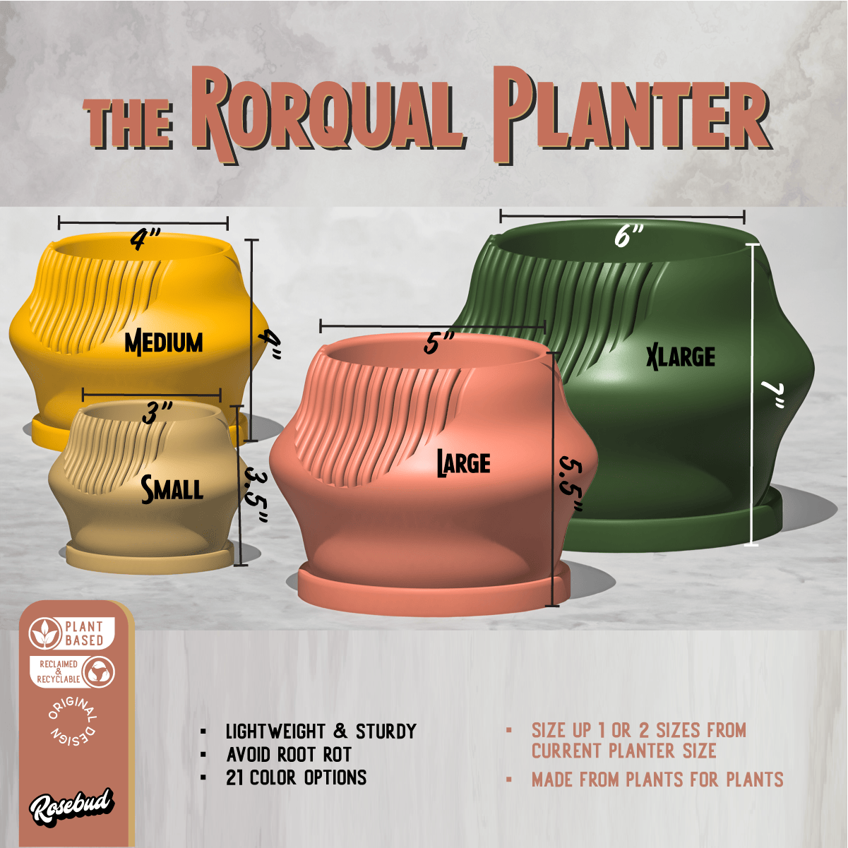 Rosebud HomeGoods Pots & Planters Rorqual Cascade Plant Pot with Drainage