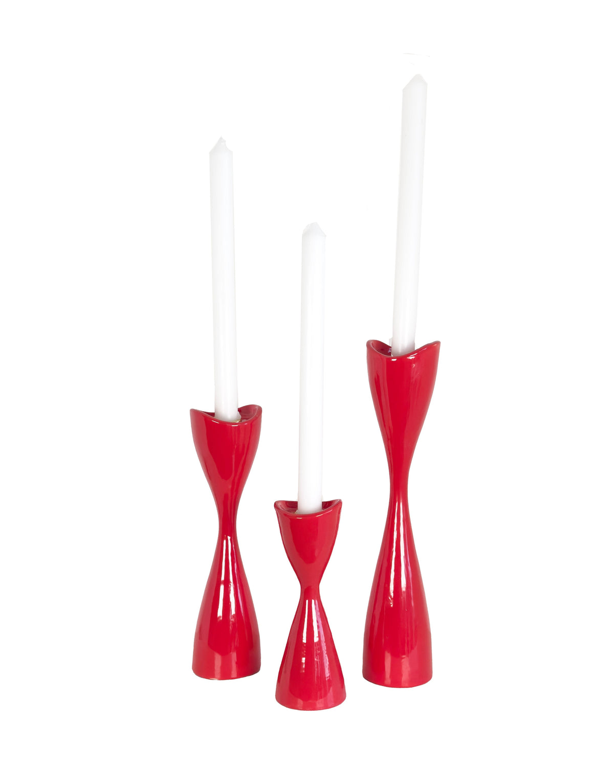 Tulip Candlestick Holders in Ruby Red