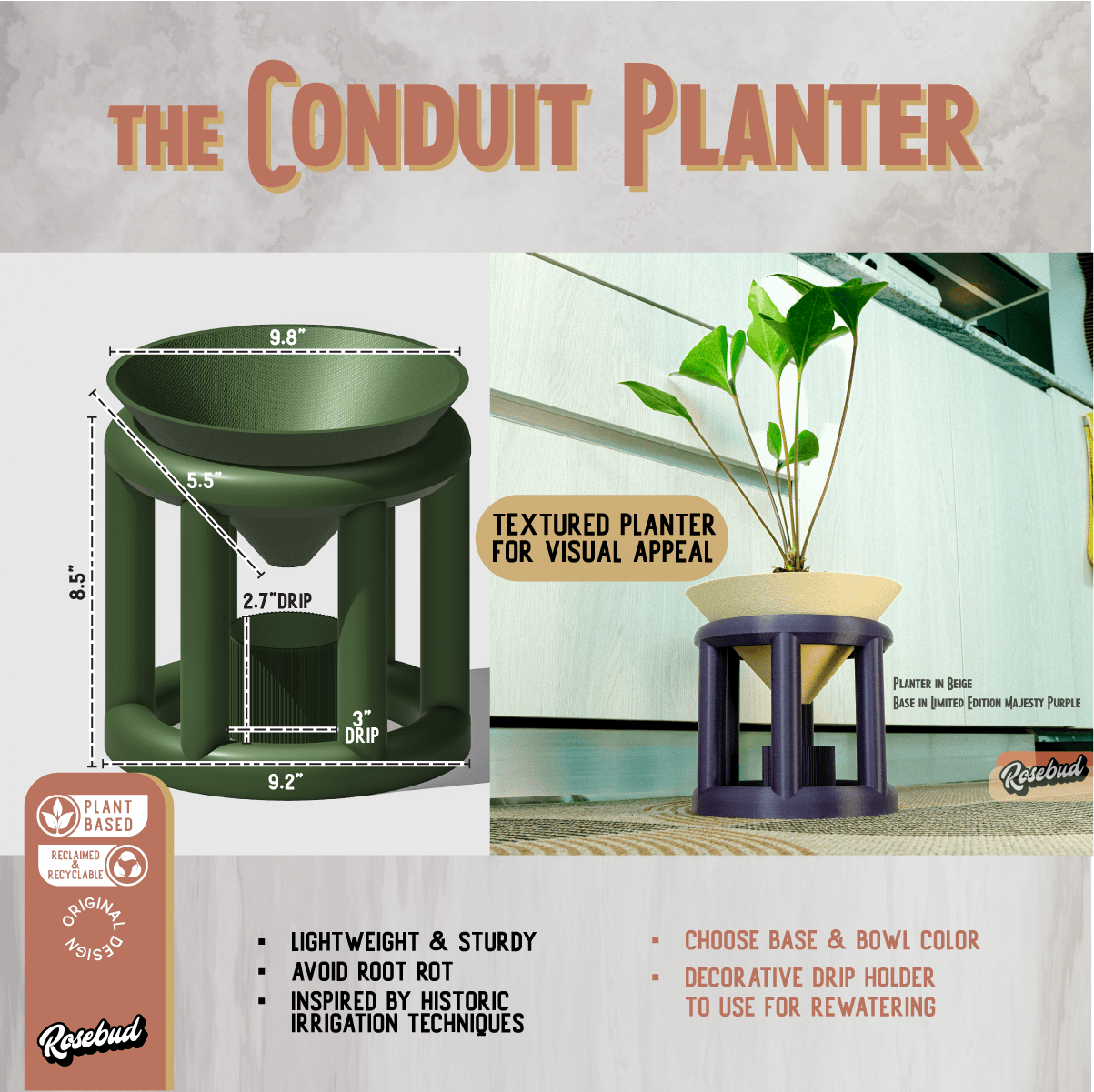 Conduit Plant Stand with Planter & Catch - My American Goods