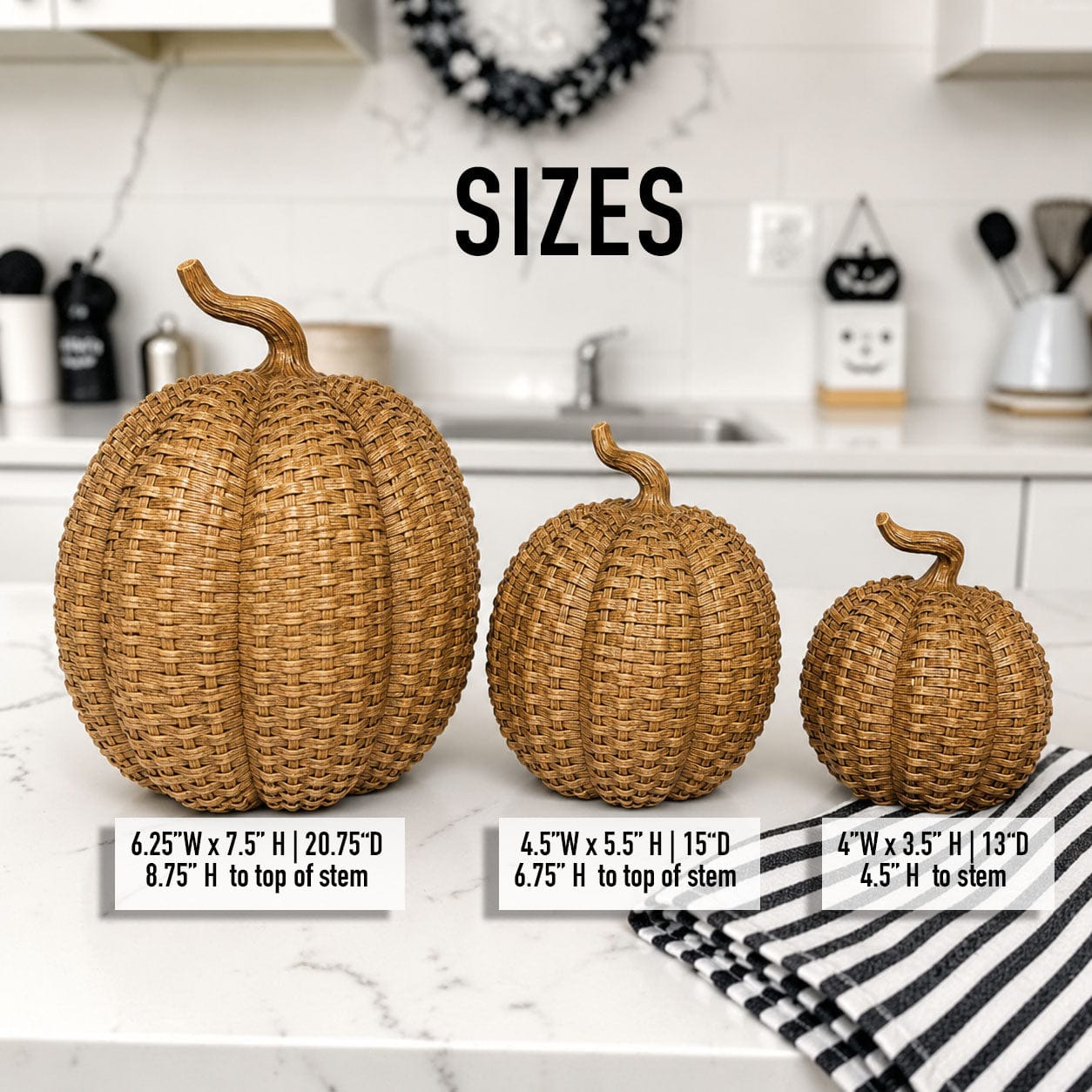 Gia Roma Basket Weave Statue Rattan Pumpkins