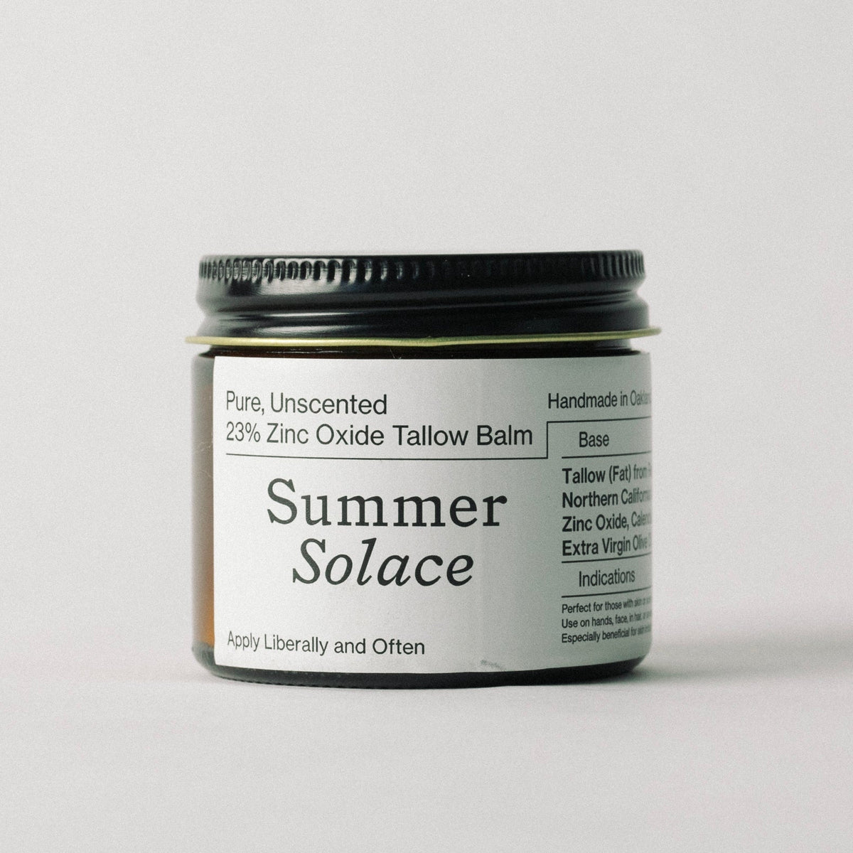 Summer Solace Tallow SPF 23% Non-Nano Zinc Tallow Balm | Pure Unscented
