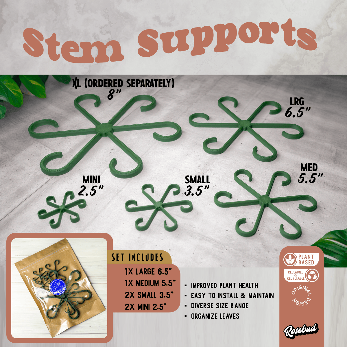 Rosebud HomeGoods Stem Support Black / Standard 4 - PACK Plant Stem Supports
