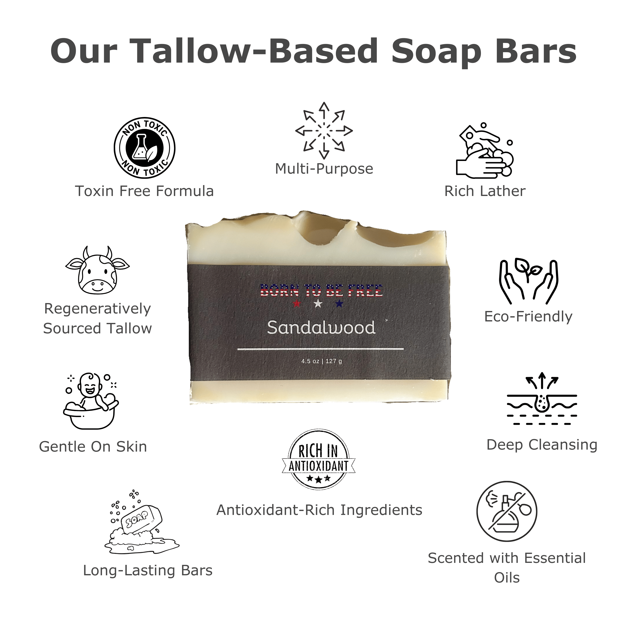 Born To Be Free soap Sandalwood Tallow Soap Bar