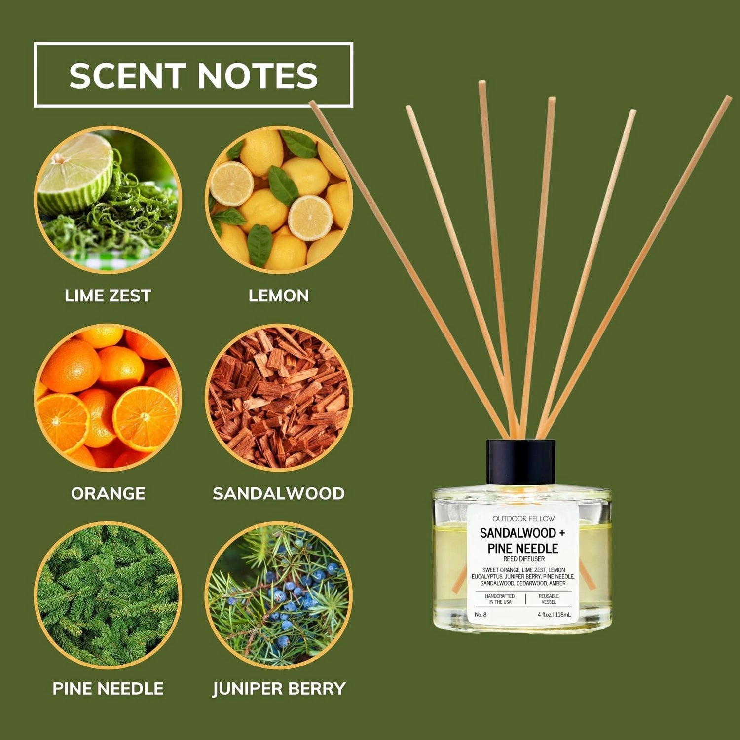 Sandalwood and Pine Needle Reed Diffuser - My American Goods