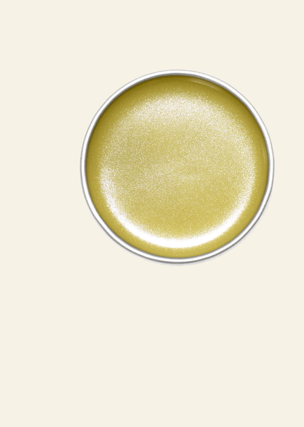 Round metallic container with a greenish-brown color on a white background