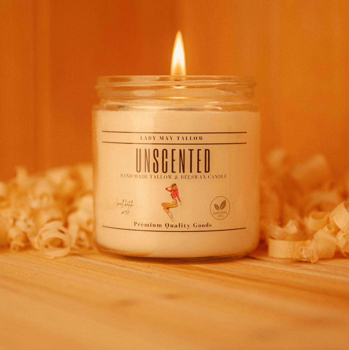 Lady May Tallow Candles Unscented Lady May "Classics" All Natural, Tallow & Beeswax Candle
