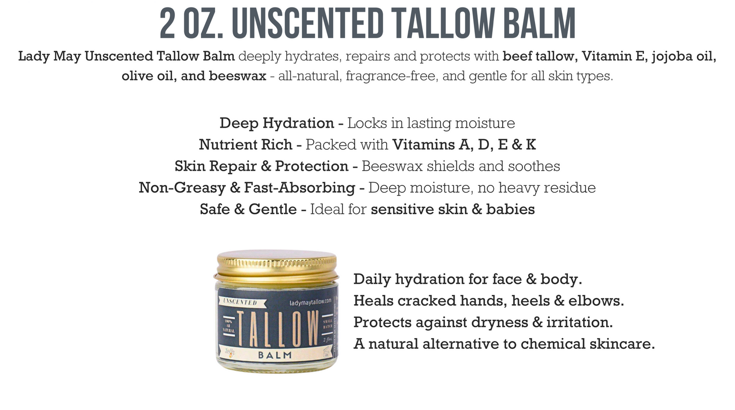 Unscented Tallow Balm – All-Natural Beef Tallow Moisturizer - My American Goods