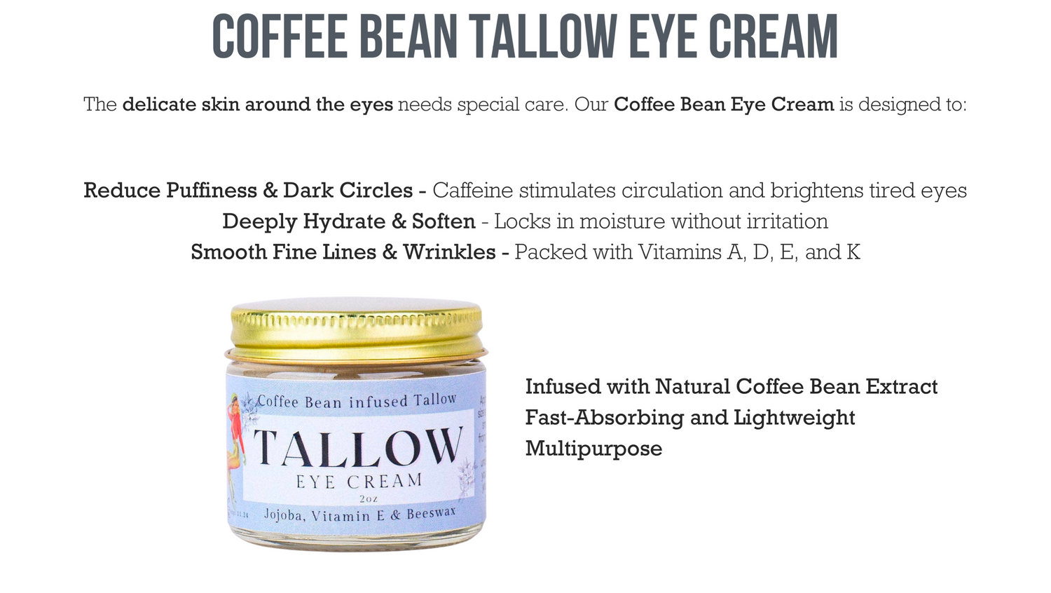 Natural Tallow Eye Cream | Caffeine Under Eye Cream - My American Goods