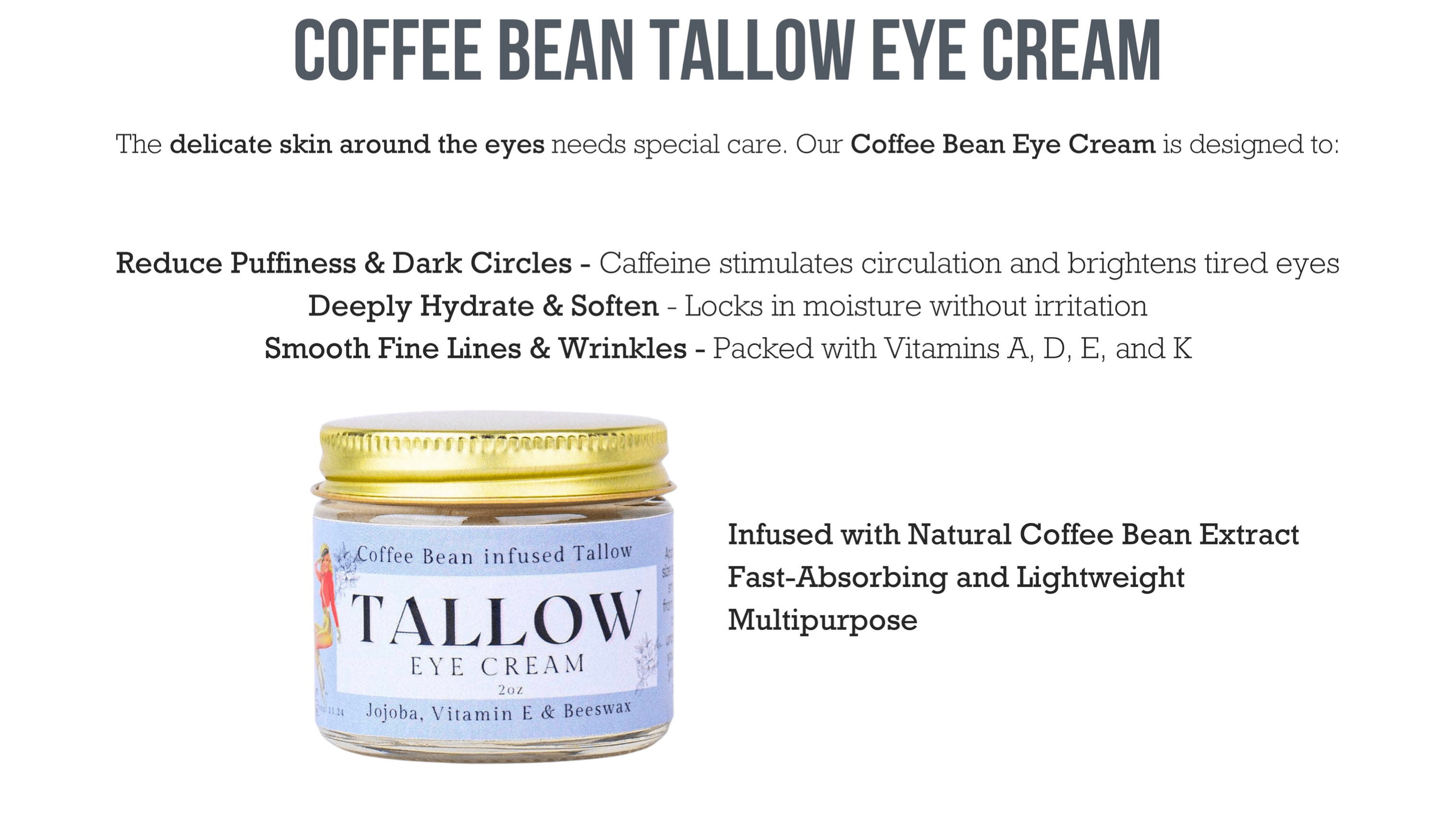 Natural Tallow Eye Cream | Caffeine Under Eye Cream - My American Goods