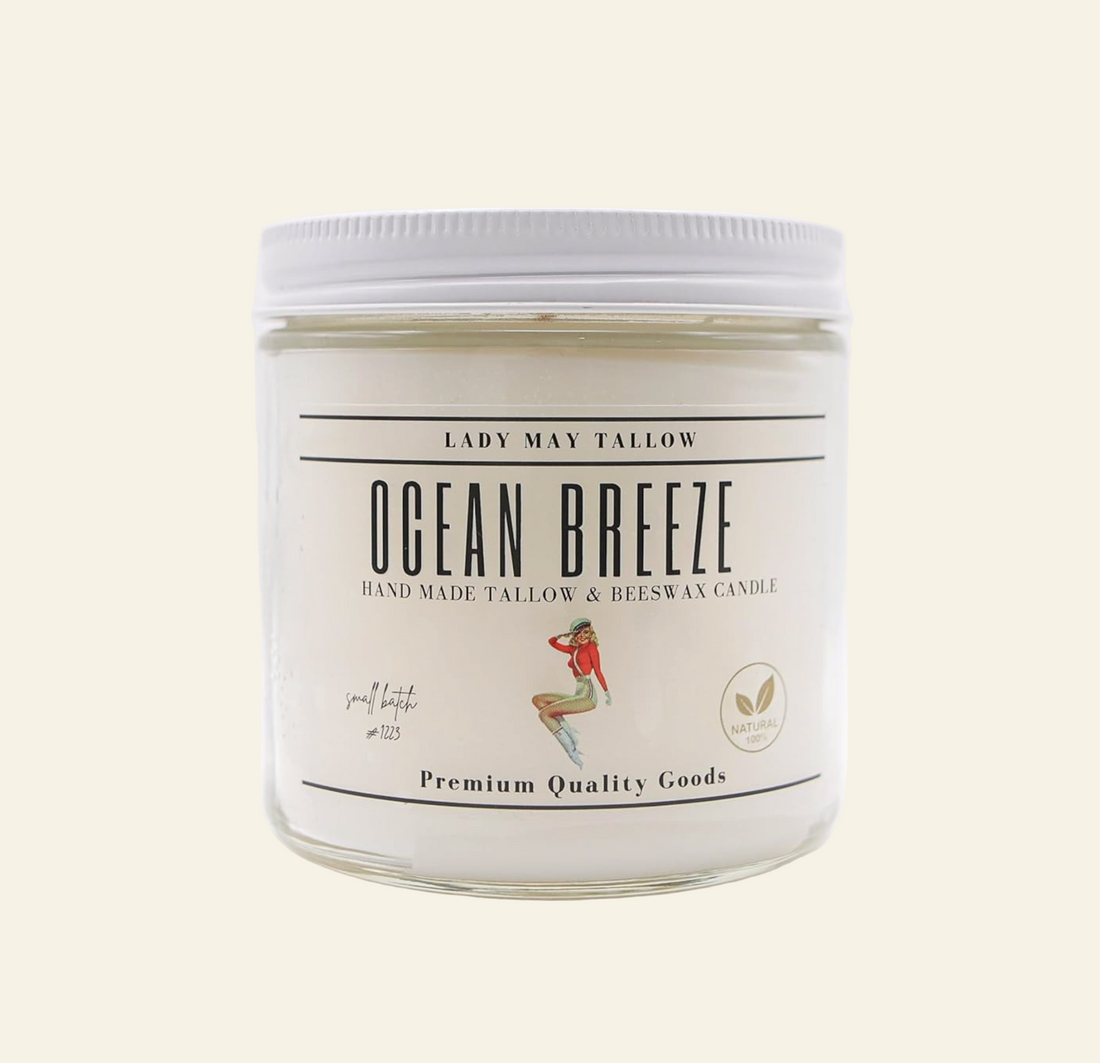 Ocean Breeze Tallow & Beeswax Candle | All Natural, Non-Toxic, Clean Burning