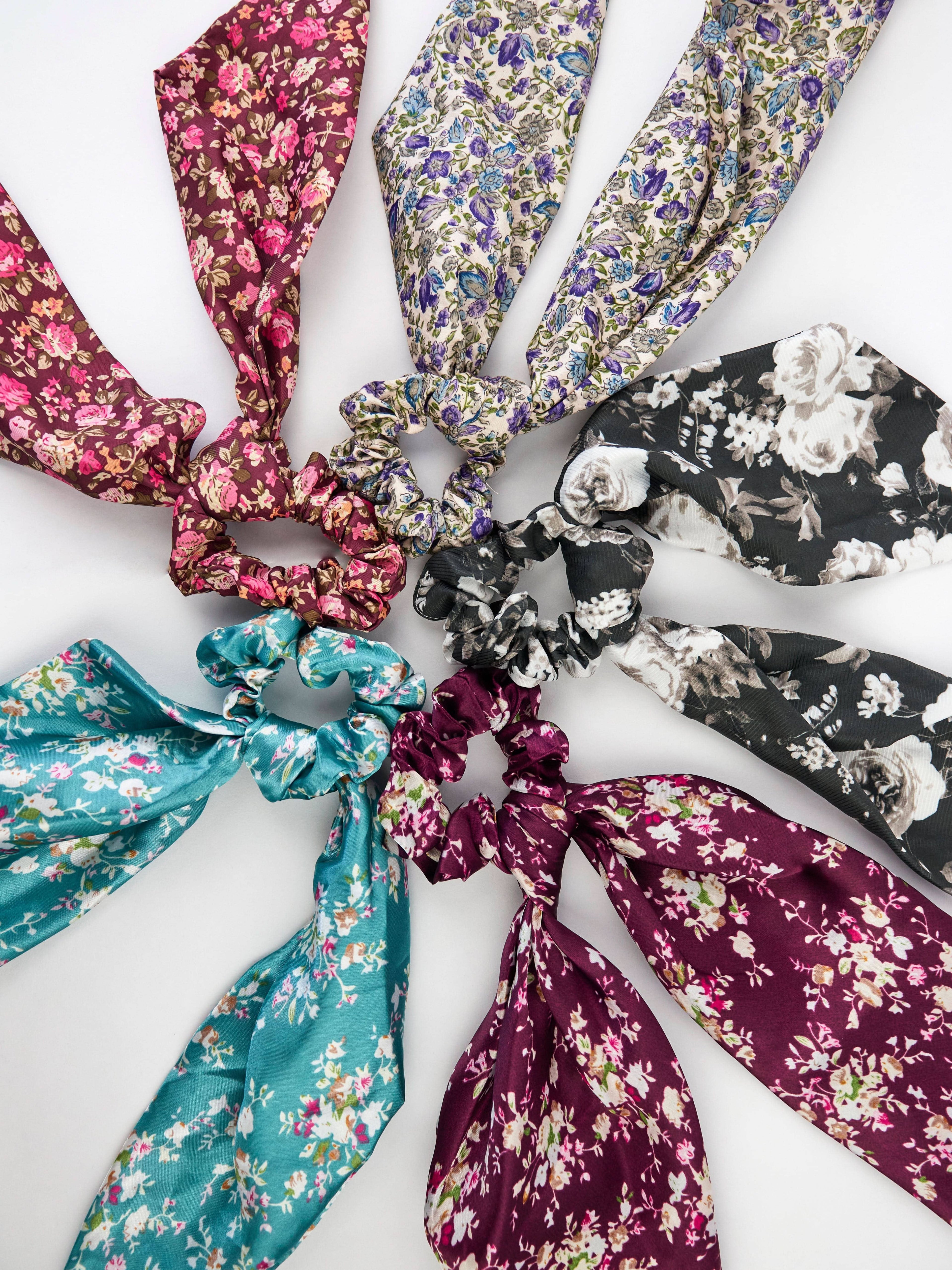 Cream Floral Scarf Scrunchie - My American Goods