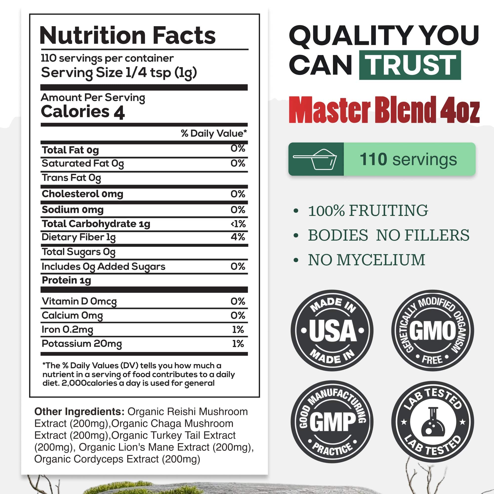 Wild Foods Mushrooms Master Mushrooms Blend, 110 servings – Immune Boosting Adaptogenic Mushrooms